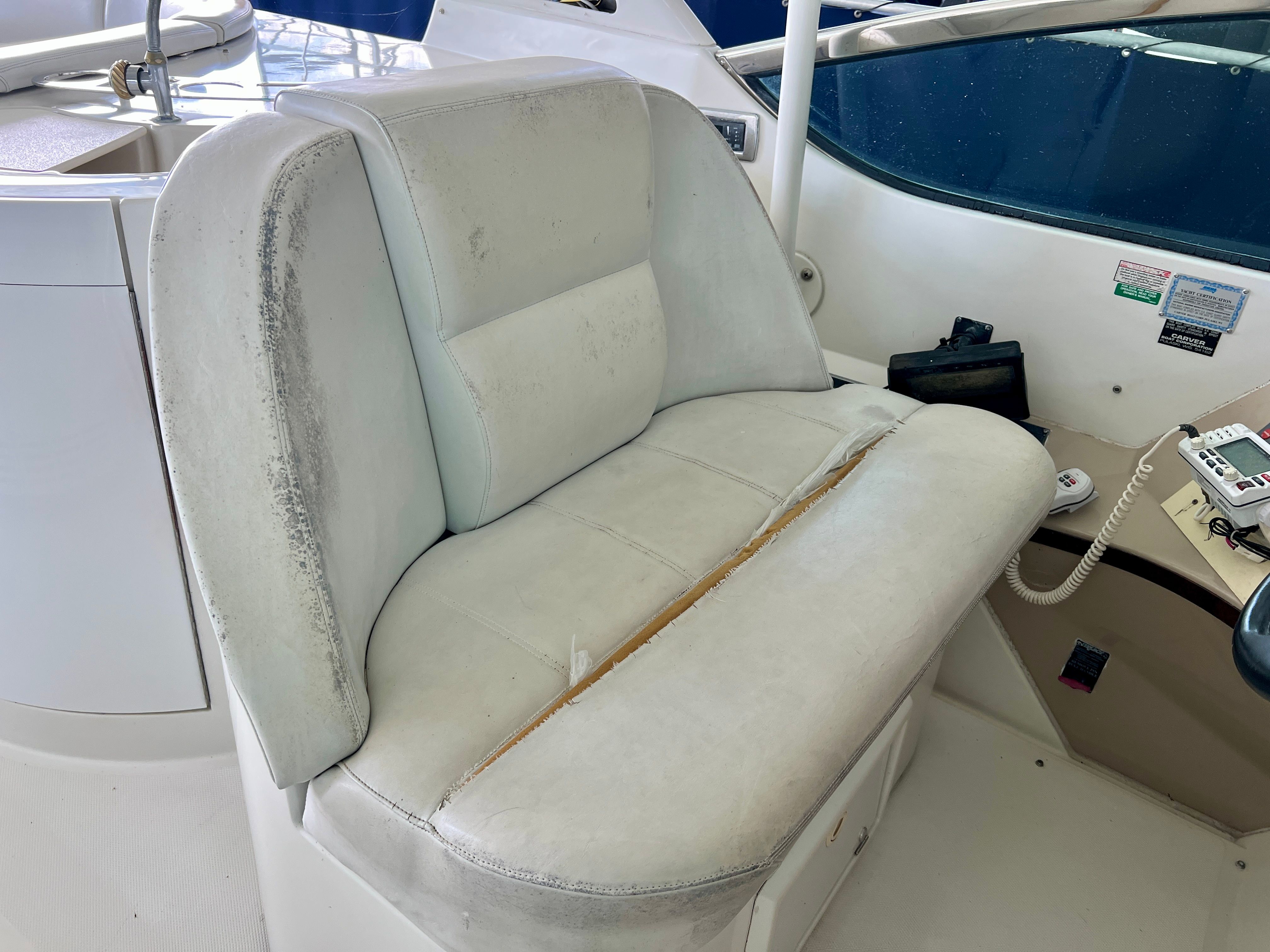 Worn seat on 2005 Carver 560 Voyager Sky.