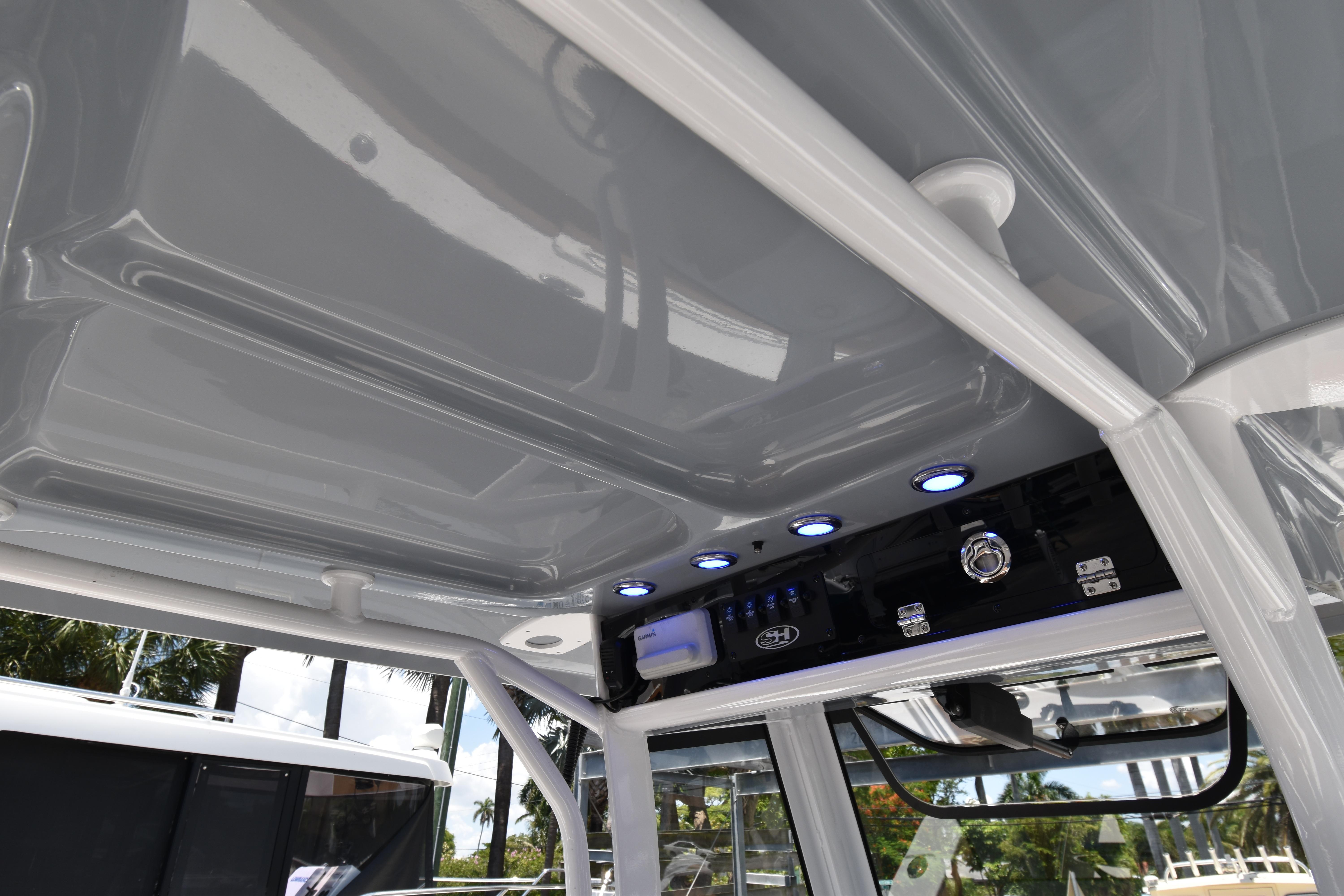 2020 Sea Hunt Ultra 275 SE boat interior with modern control panel and lighting.