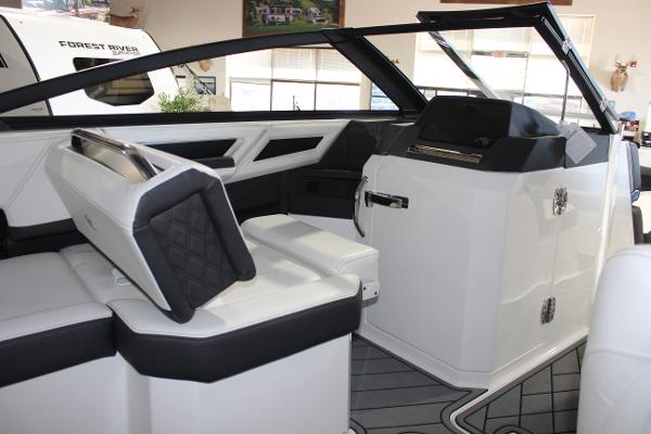 2025 Cobalt R6 boat interior with sleek seating and modern design.