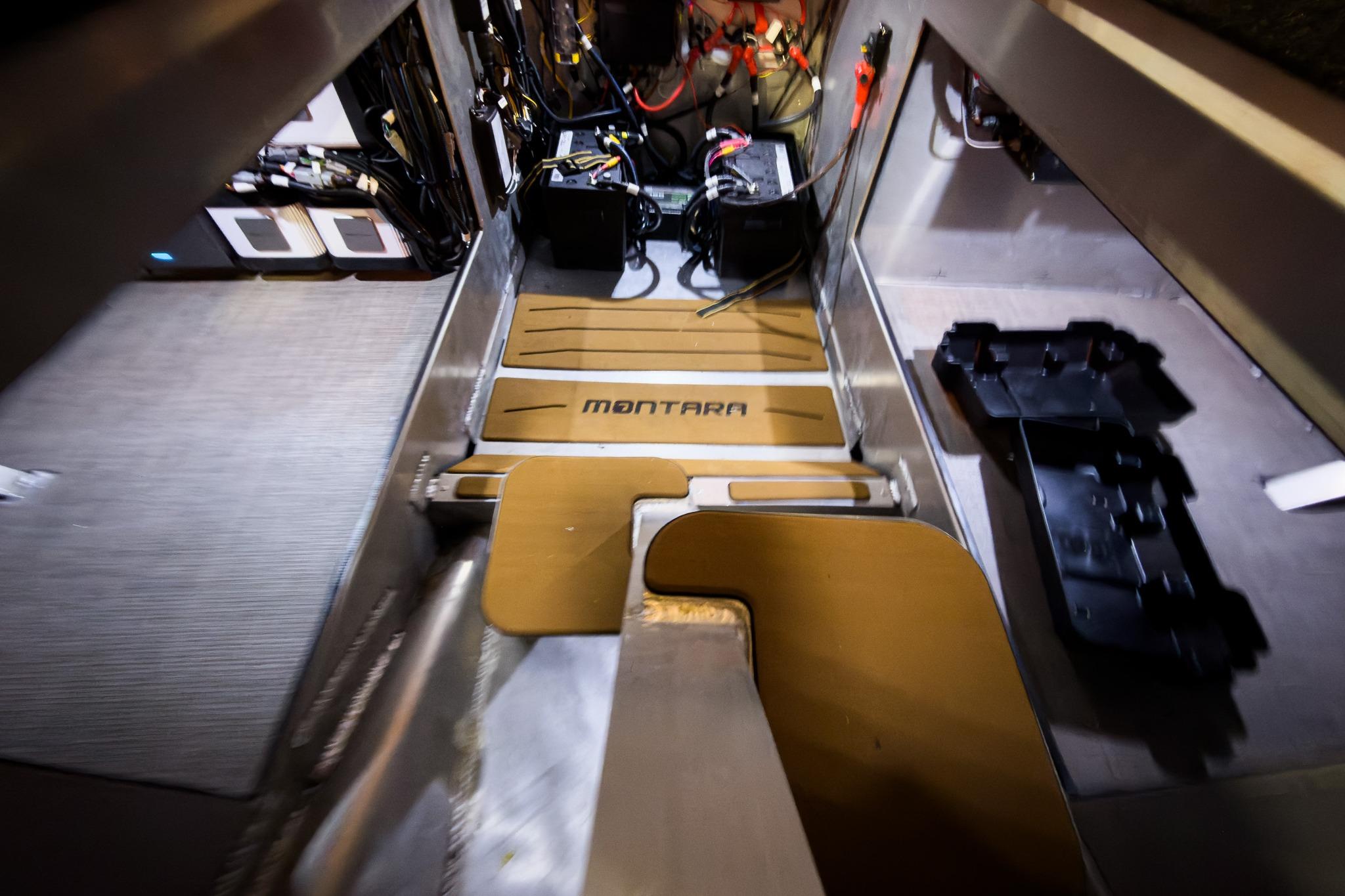Interior of 2026 Montara Surf Boss EVO with electronics and wiring.