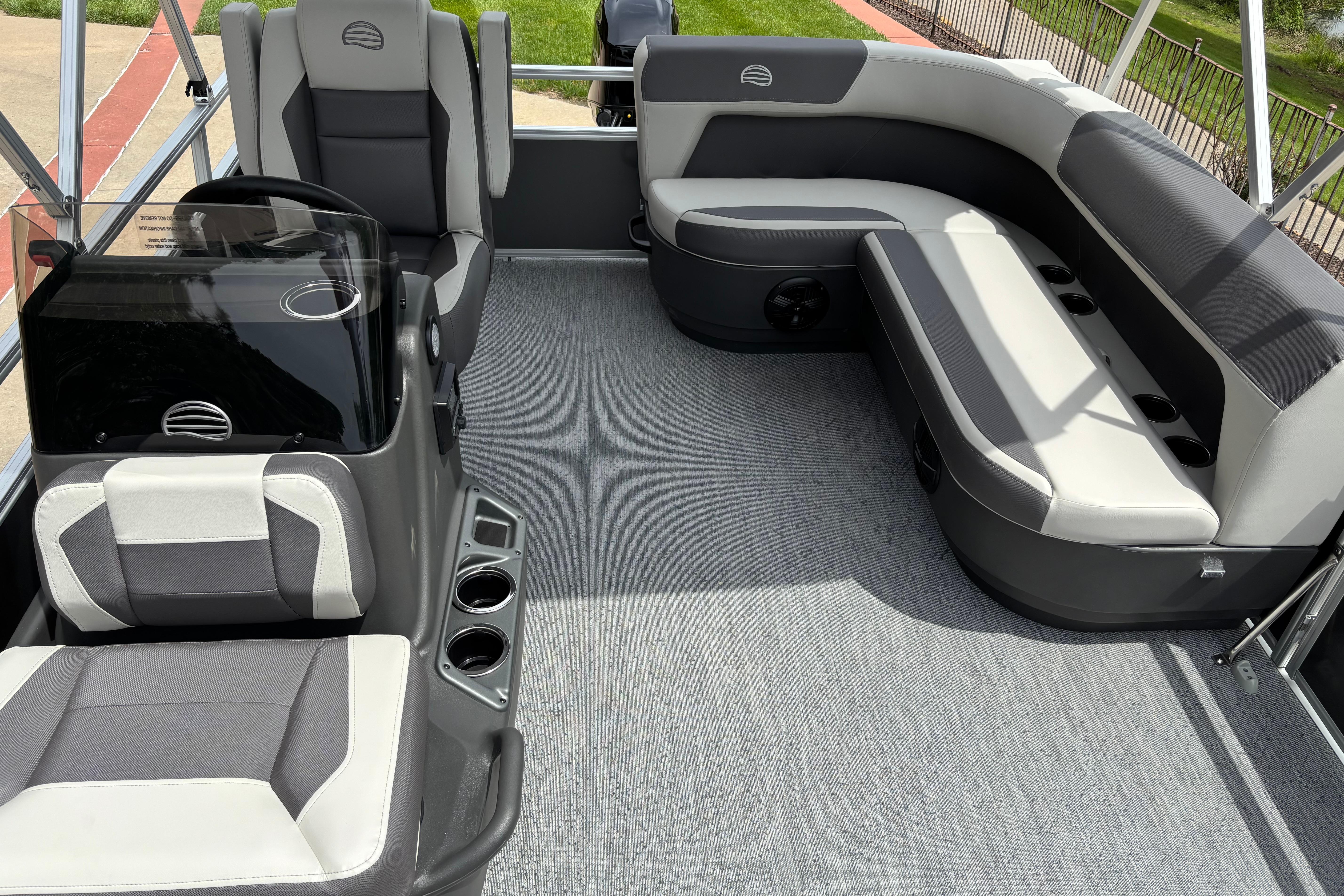 2026 Sun Tracker Bass Buggy 16 XL Select interior with gray seating and modern design.