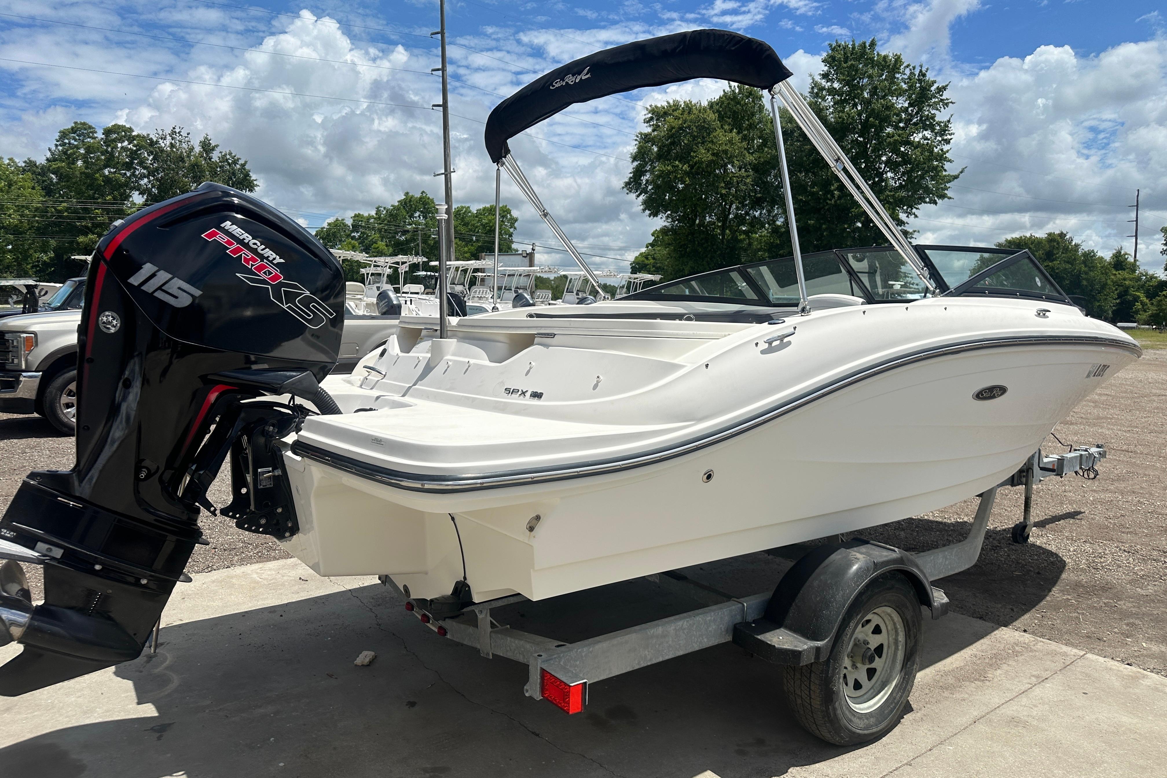 2017 Sea Ray SPX 190 Outboard boat with Mercury 115 Pro XS engine on trailer.