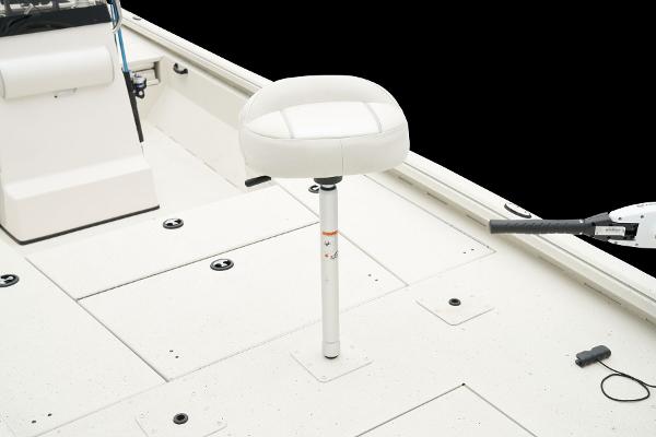 Manufacturer Provided Image: Manufacturer Provided Image: 2025 Ranger RB210 boat deck with white seat and storage compartments.
