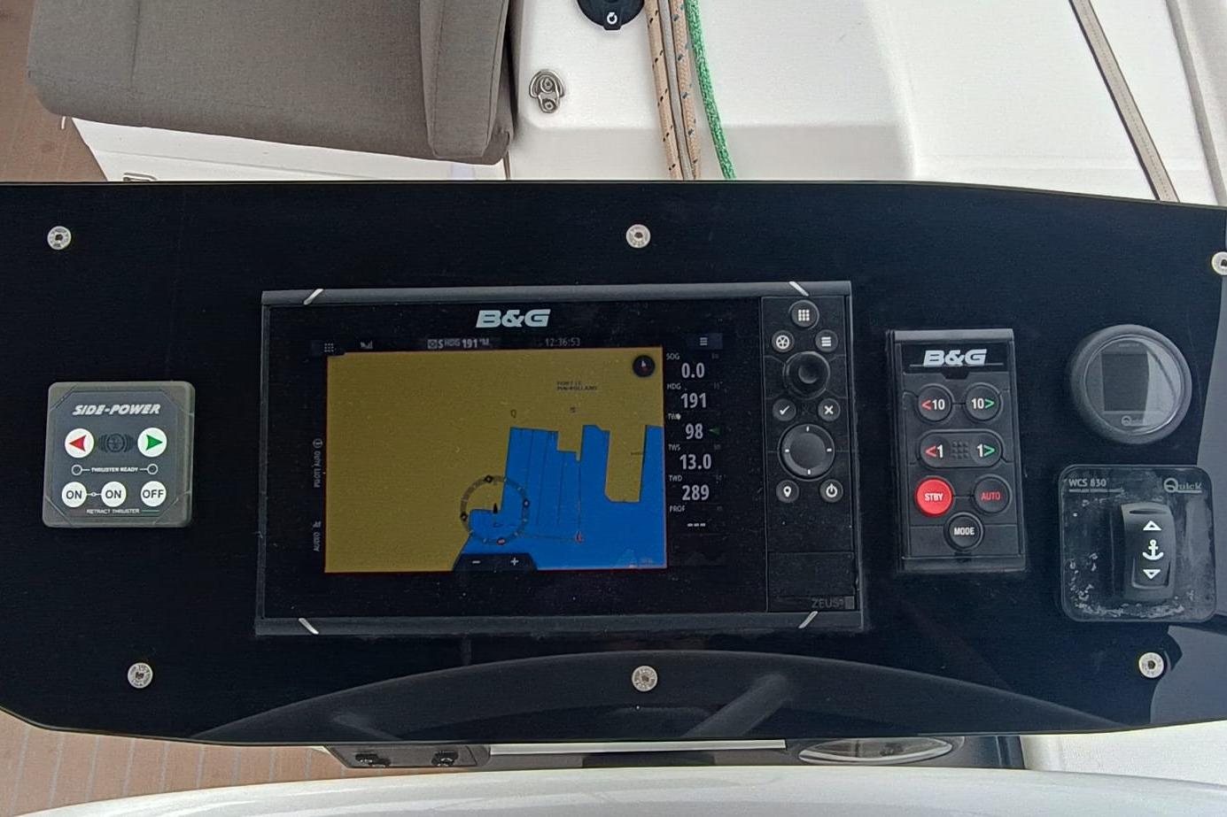 Navigation system on 2024 Dufour 470 yacht with B&G display and controls.