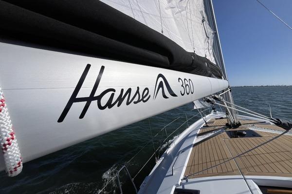 2025 Hanse 360 sailboat on open water, showcasing sleek design and craftsmanship.
