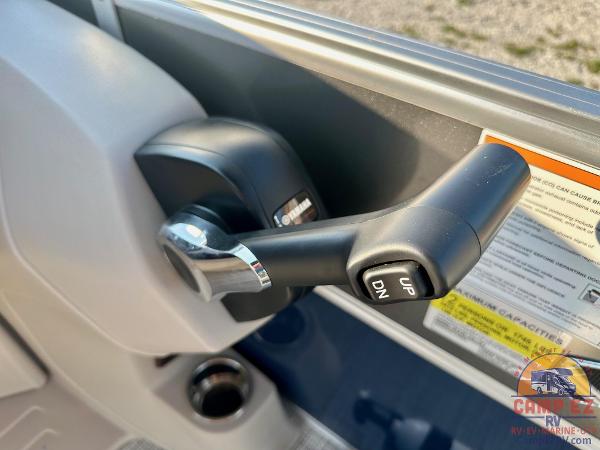 Close-up of the control lever on a 2025 South Bay 224FCR LE boat.