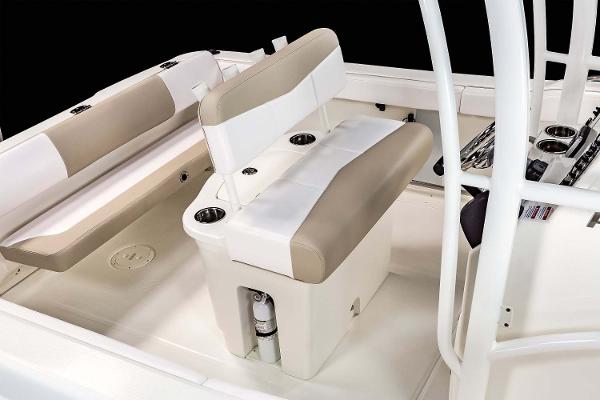 Manufacturer Provided Image: 2022 Robalo R222 Center Console seating area with beige and white cushions.
