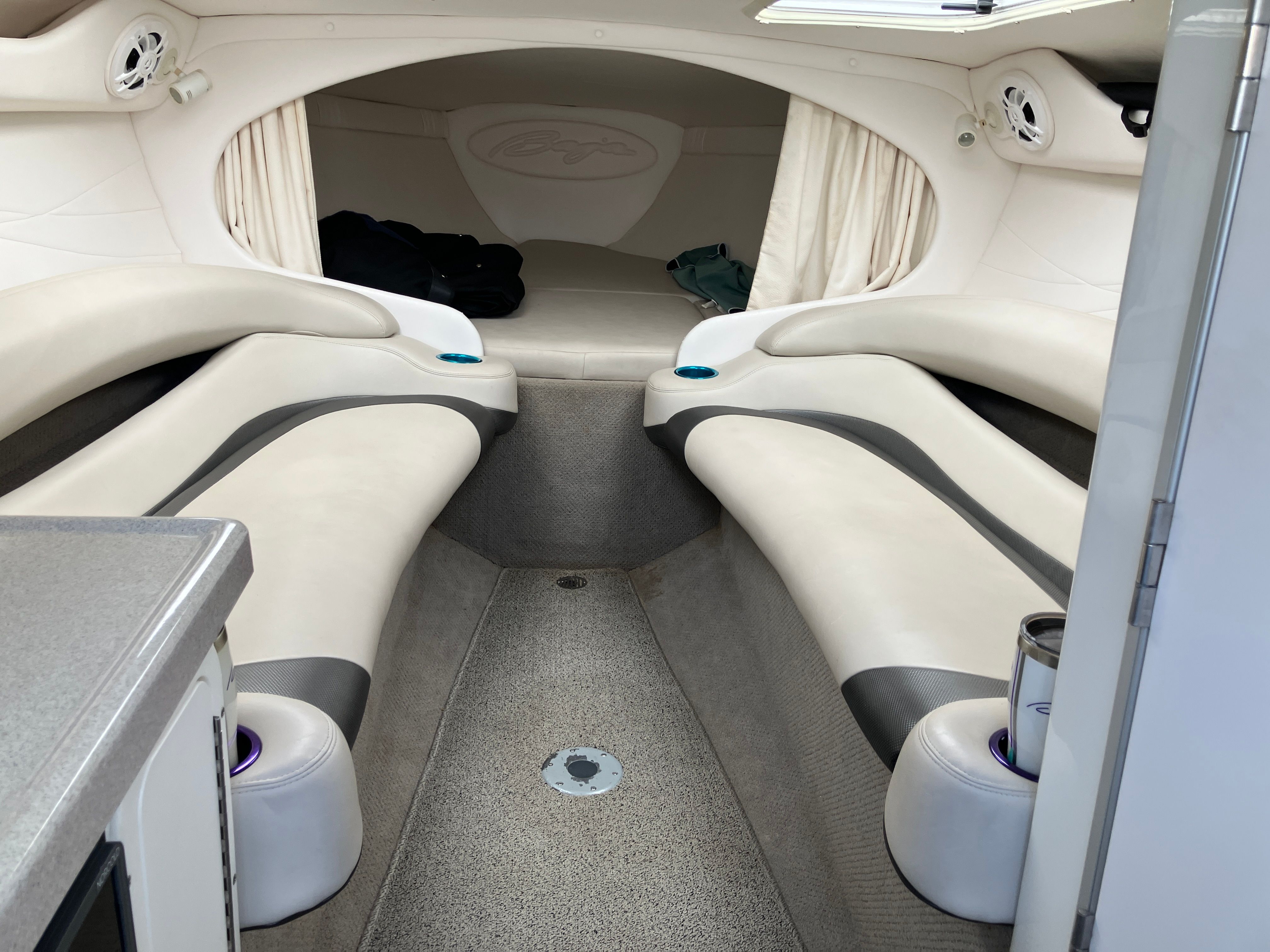 Interior of a 2000 Baja 36 Outlaw boat.