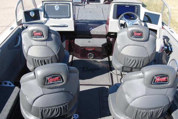 2024 Ranger 620FS Pro boat interior with four seats and modern dashboard.