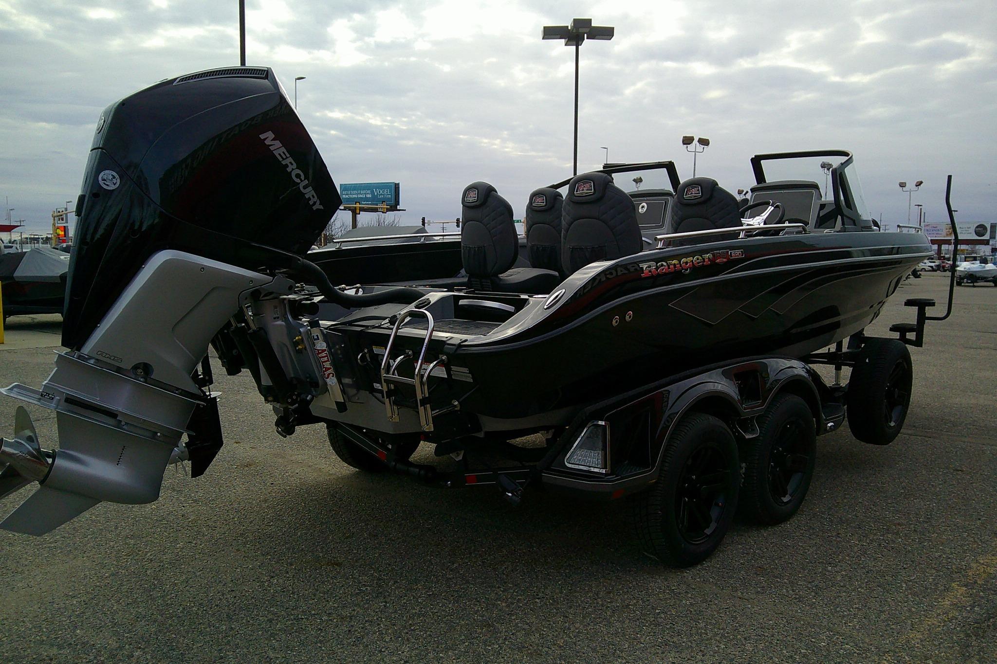 2026 Ranger 620FS Pro boat with Mercury outboard motor, parked on a trailer.