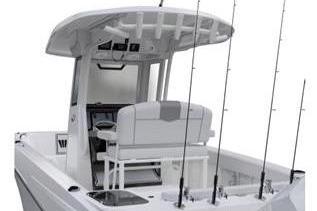 2026 Wellcraft 243 Fisherman boat with fishing rod holders.