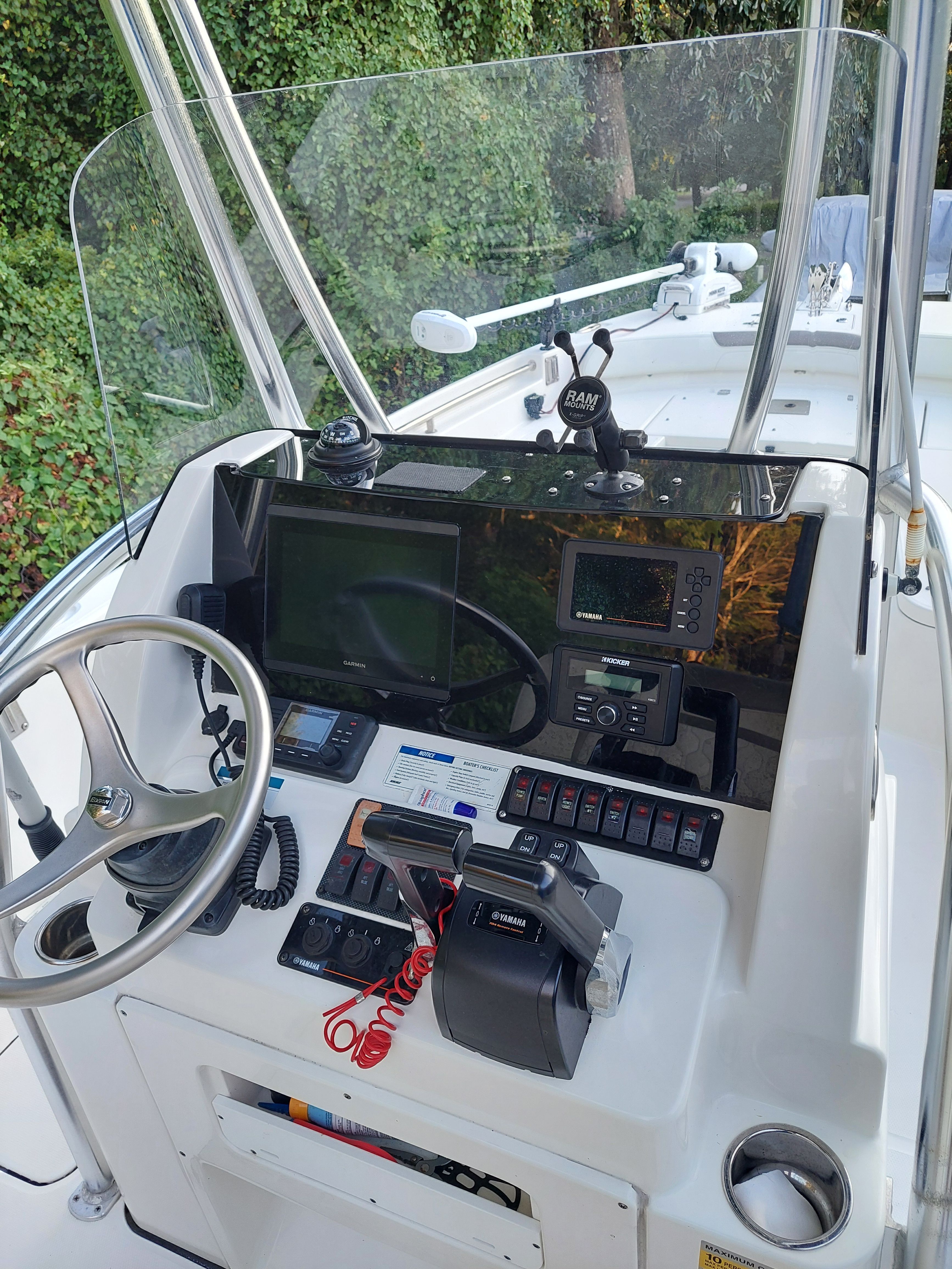 Helm console of a 2020 World Cat 230 CC boat.