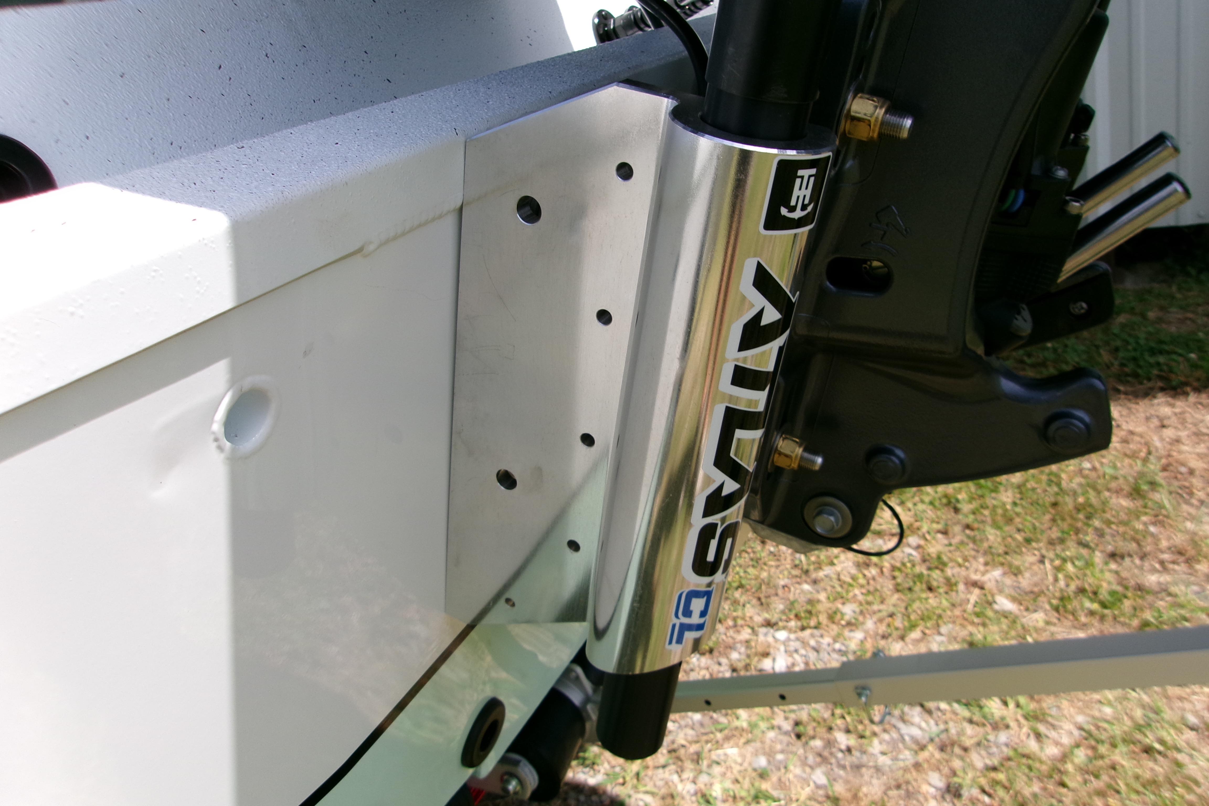 Close-up of 2027 Xpress H22B Bay boat's Atlas hydraulic jack plate.