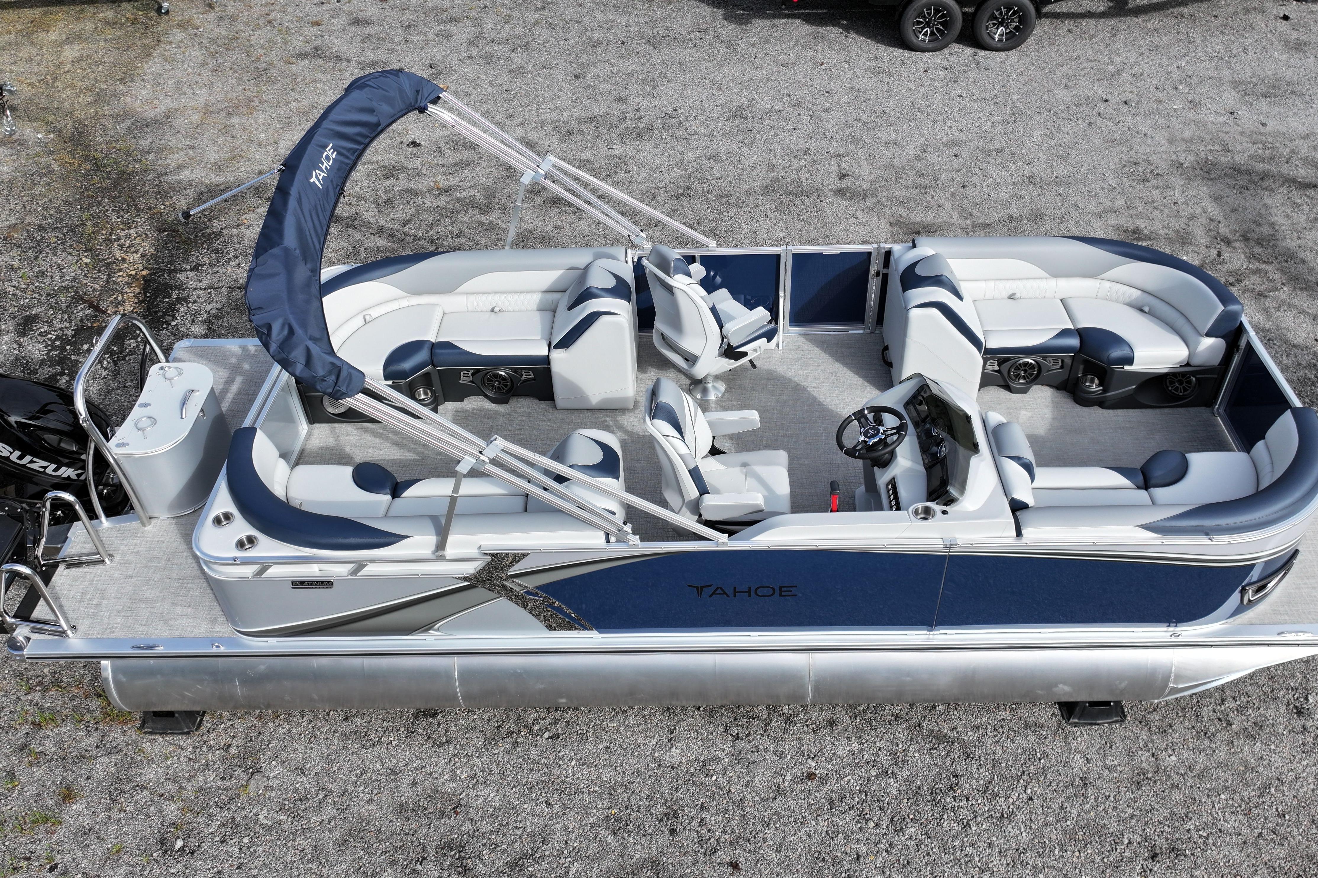 2026 Tahoe Pontoon LTZ Quad Lounger, top view, spacious seating, modern design.