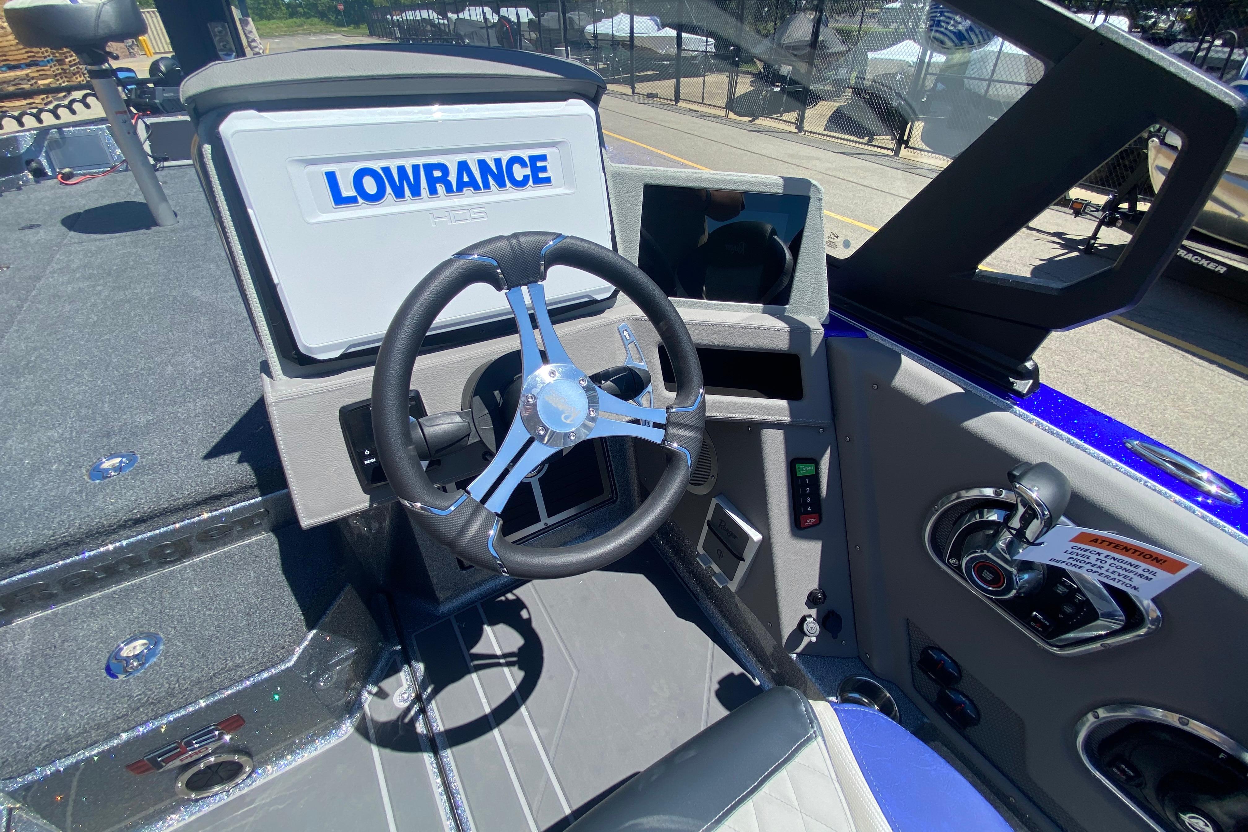 2026 Ranger 622FS Pro boat cockpit with Lowrance HDS display and modern steering wheel.