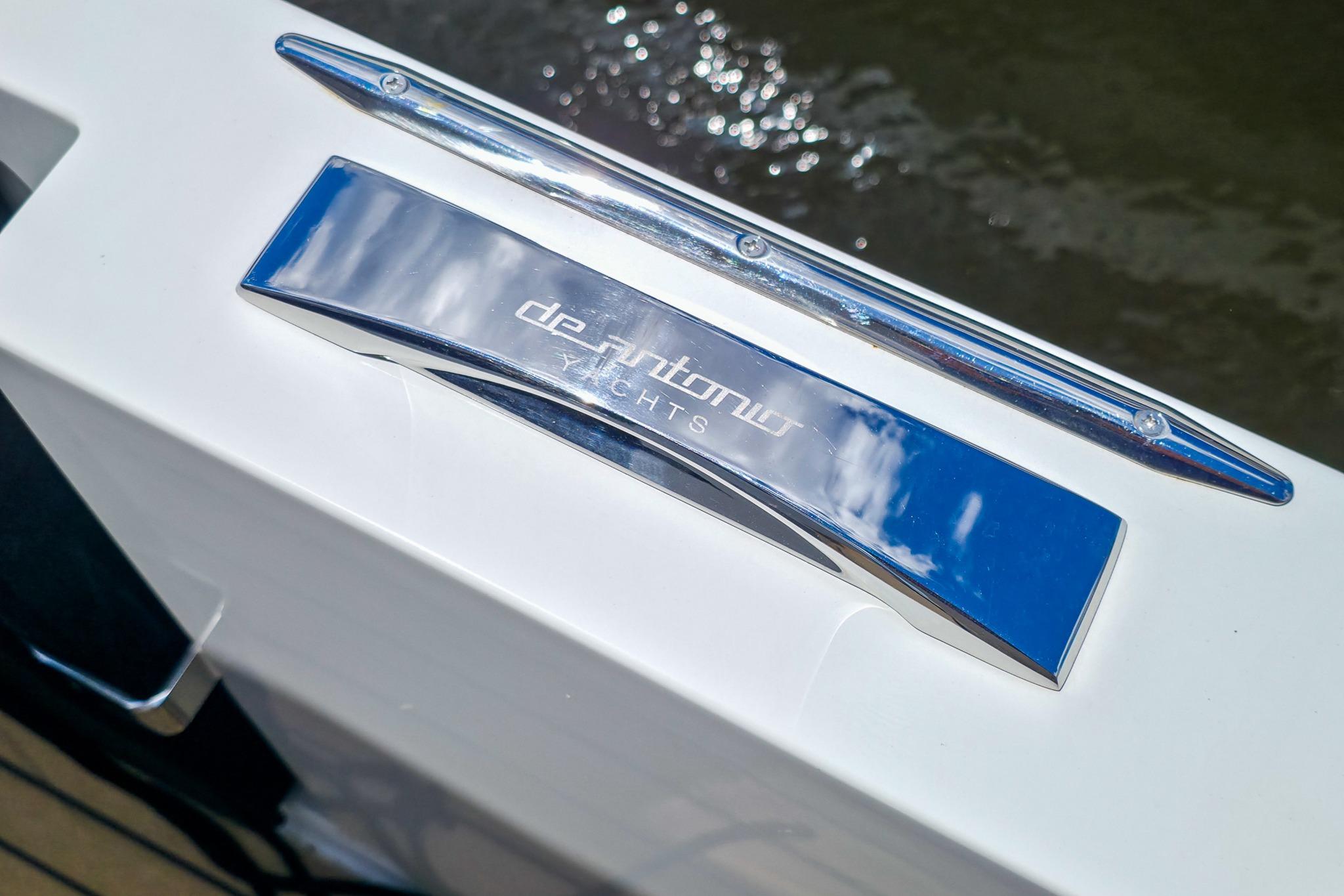 De Antonio Yachts D32, shiny metal detail, year 2026.