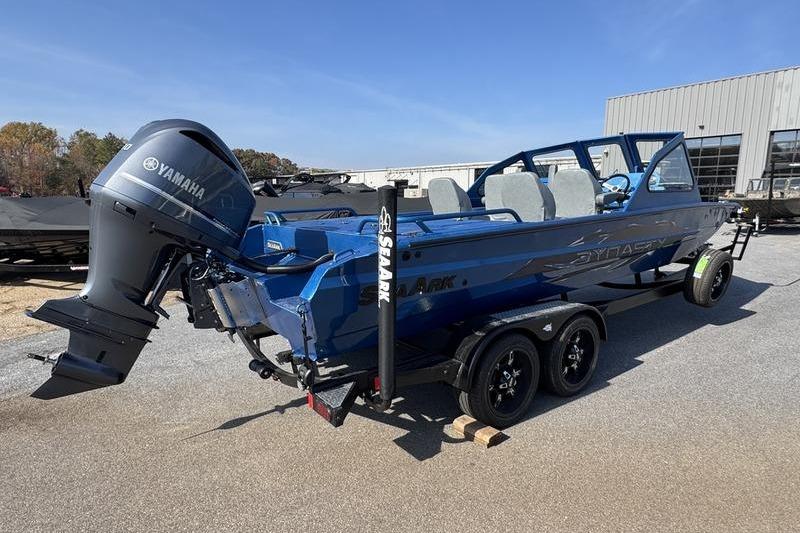 2026 SeaArk Dynasty 2.0 boat with Yamaha motor on trailer, outdoors.