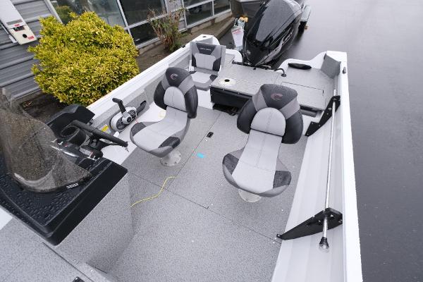2024 Crestliner 1600 Vision boat interior with seating and controls.