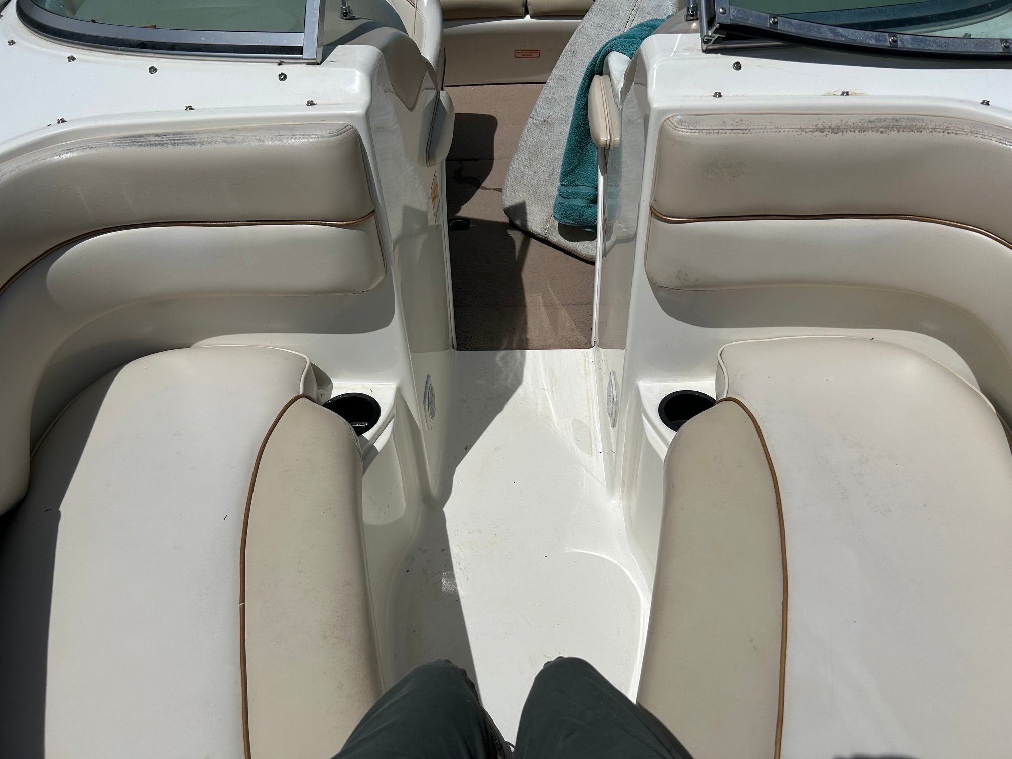 Interior of a 1998 Sea Ray 190 Bow Rider boat.