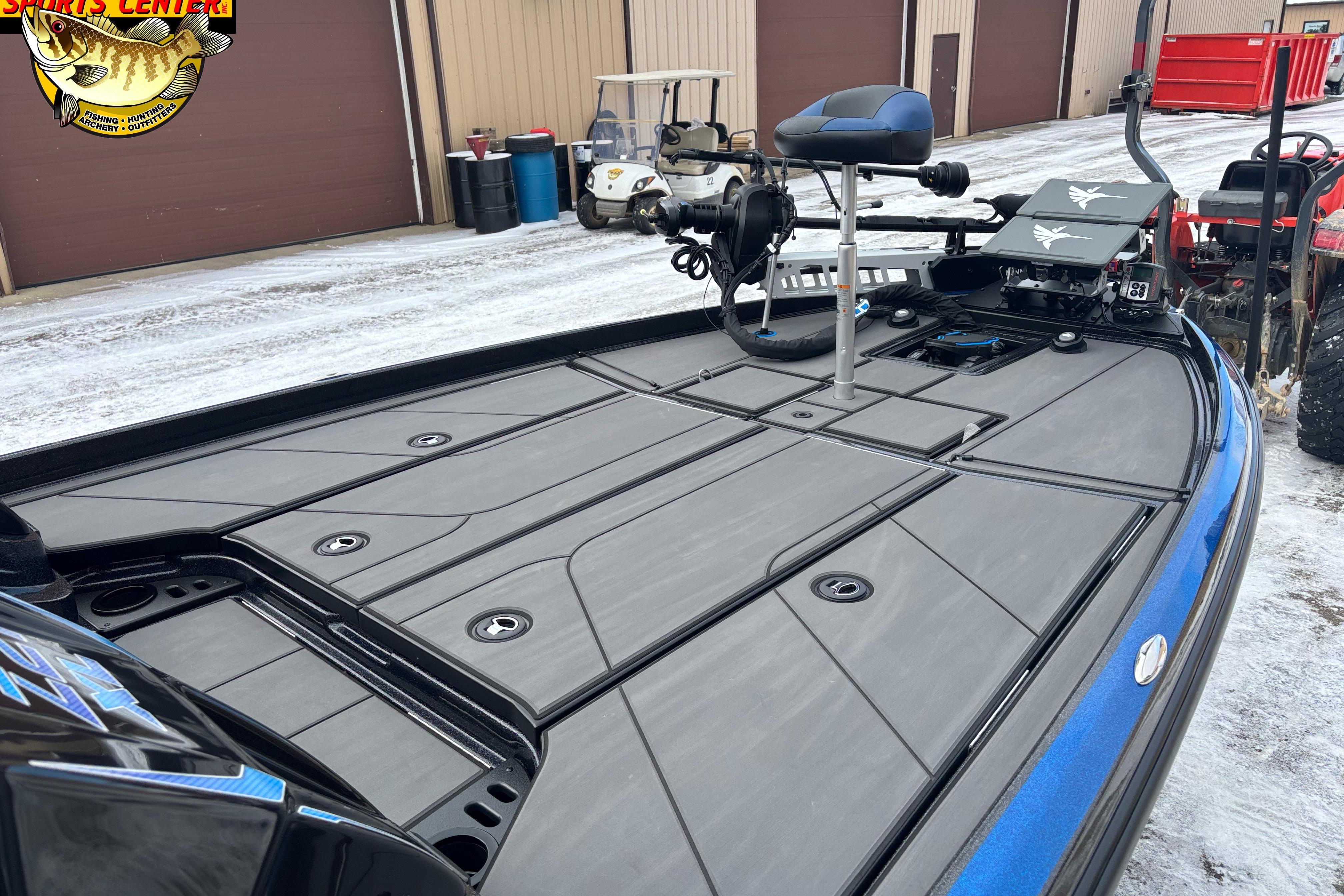 2026 Nitro Z21 XL boat with sleek deck design in a snowy outdoor setting.