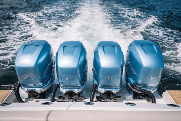 Four powerful outboard engines on a 2017 Boston Whaler 42 OUTRAGE boat.