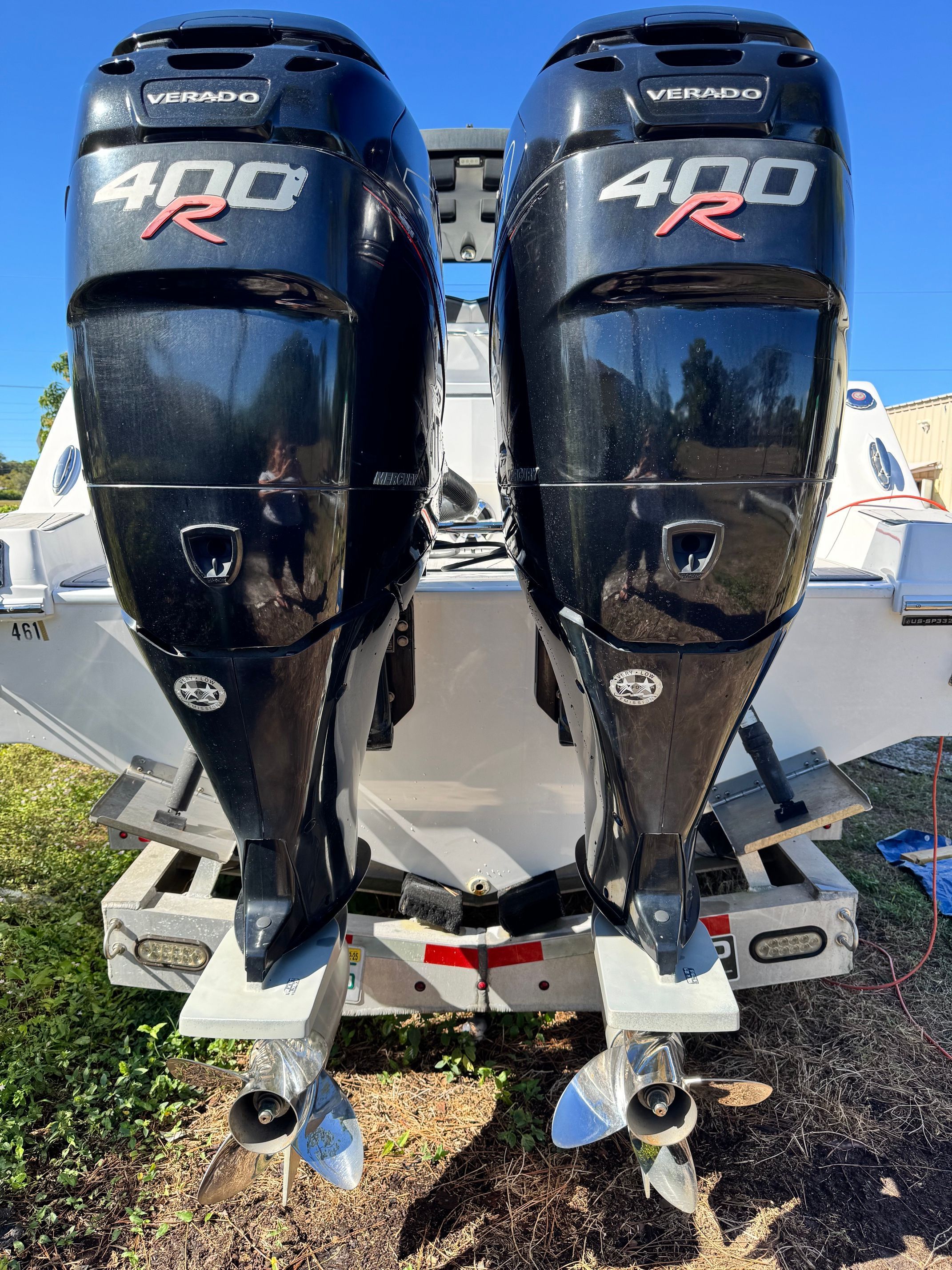 2017 Sunsation 32 CCX with twin Mercury Verado 400R outboard engines.