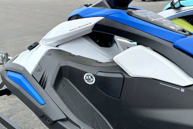 Close-up of a Yamaha WaveRunner Jetblaster in black and blue on a trailer.