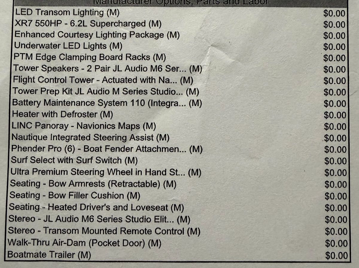 Options list for Nautique Super Air Nautique G23 2020.