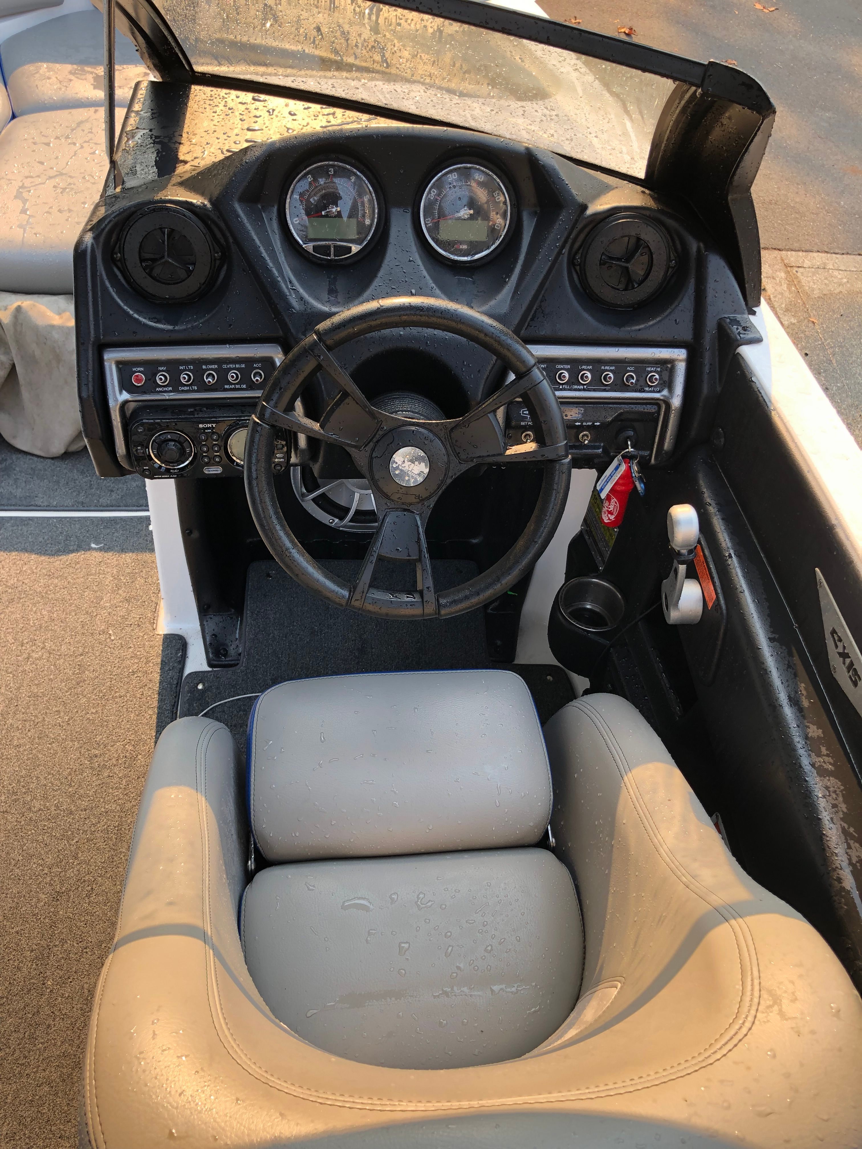 Cockpit of a Custom a22 boat, model year 2015.