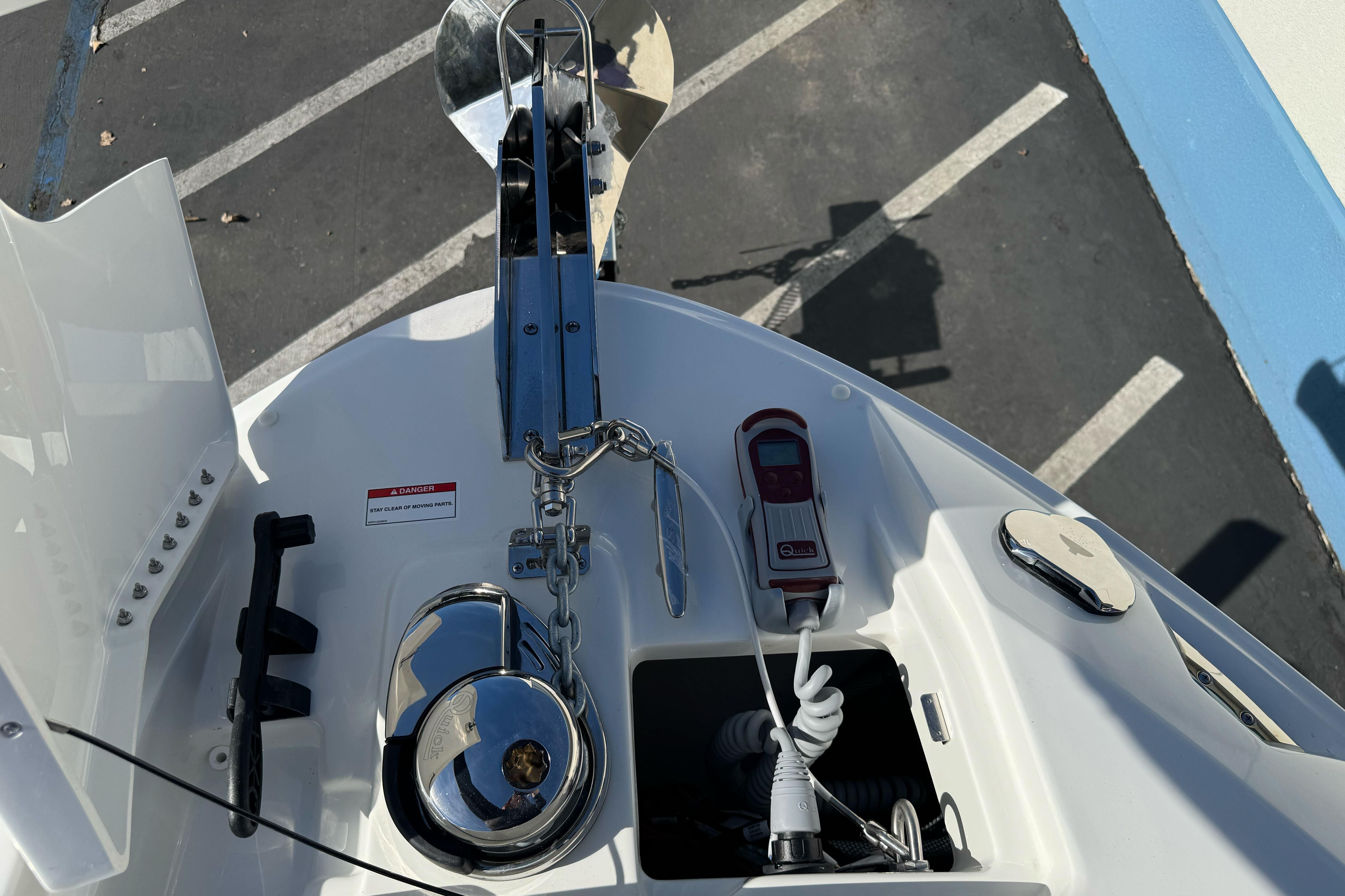 2026 Sea Ray SLX 260 boat anchor system with chrome details and control panel.