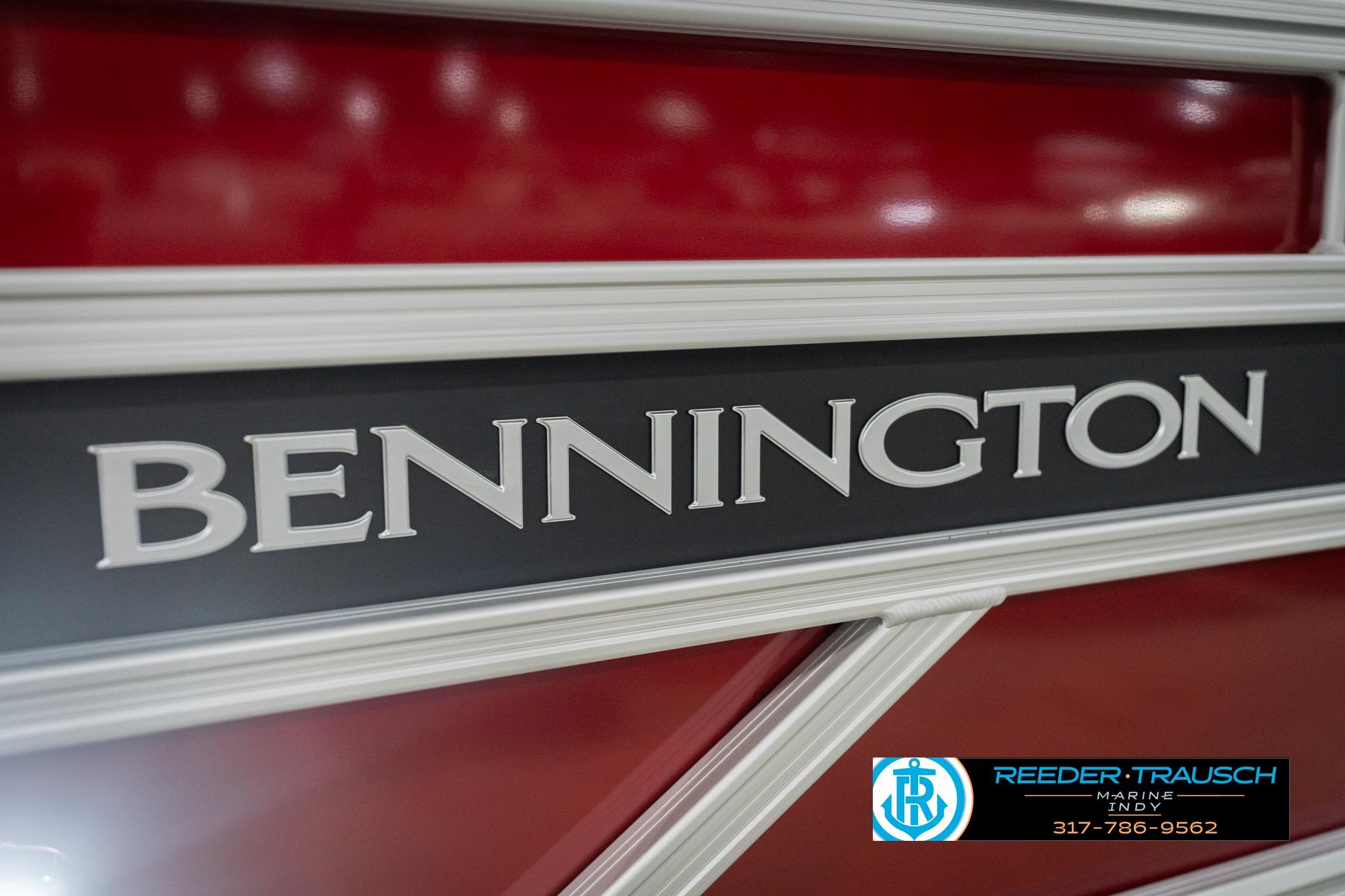 Close-up of 2026 Bennington 20 SSR logo on red background.