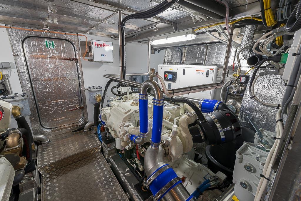 Engine room of 2025 Deep Water Yachts Korvet 18 Long Range, featuring advanced machinery and equipment.