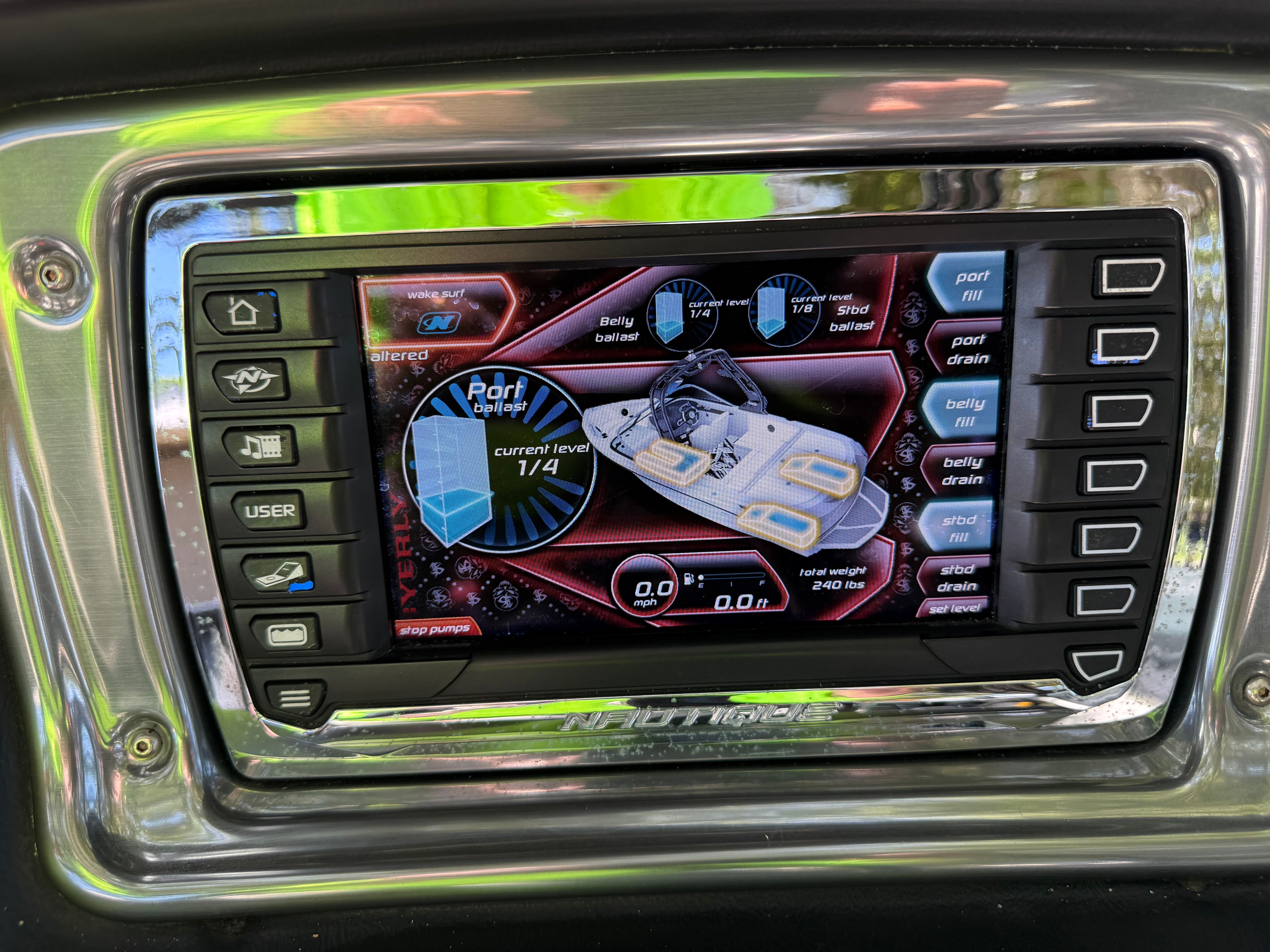 2012 Nautique Super Air Nautique 210 control panel with ballast display.