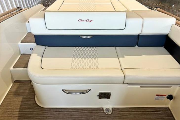 2025 Chris-Craft Sportster 25 boat interior with elegant seating and stylish design.