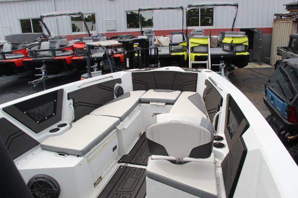 2023 Scarab 255 Open ID boat interior with modern seating and sleek design.