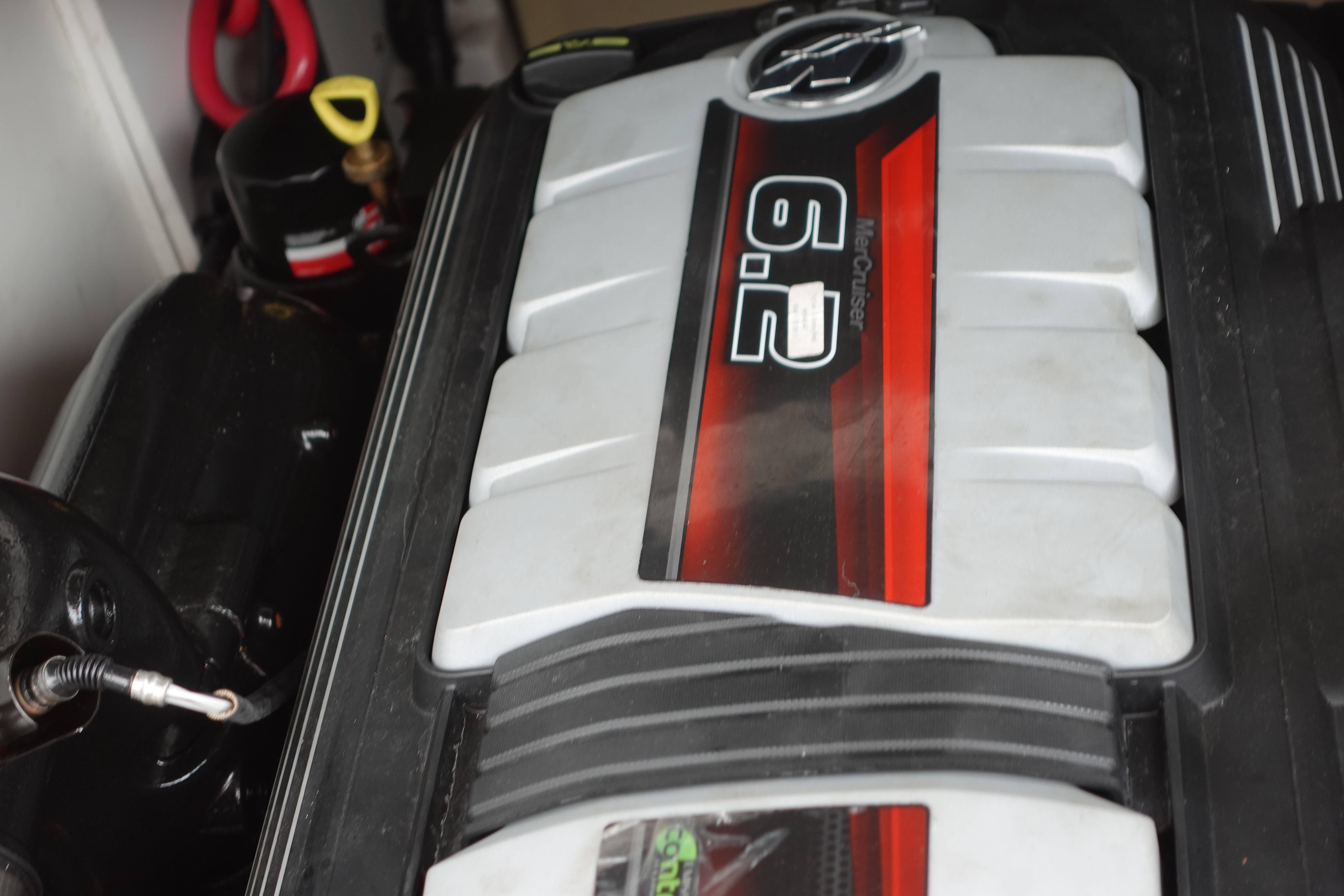 Engine of 2018 Sea Ray SDX 270 boat, featuring MerCruiser 6.2 branding.