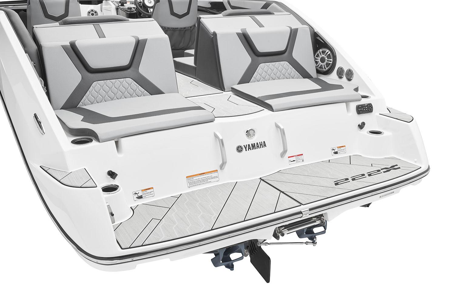 Manufacturer Provided Image: 2026 Yamaha Boats 222XD rear view, showcasing sleek seating and modern design.