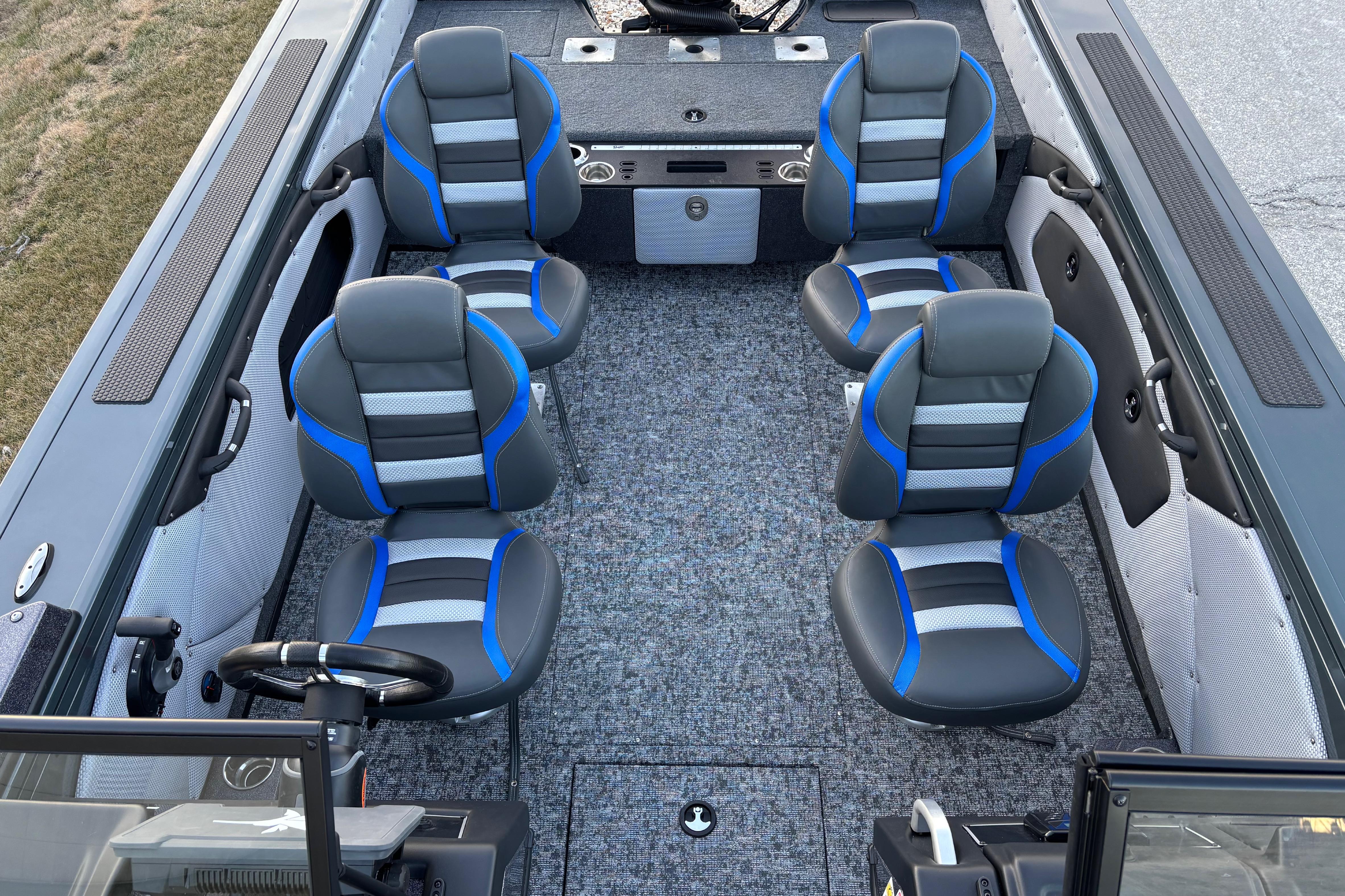 Interior of 2026 Ranger VX1988 WT boat with modern seating and steering wheel.