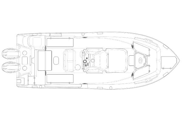 Manufacturer Provided Image: 2025 Sea Fox 268 Commander boat layout, top view, featuring dual engines and spacious deck design.