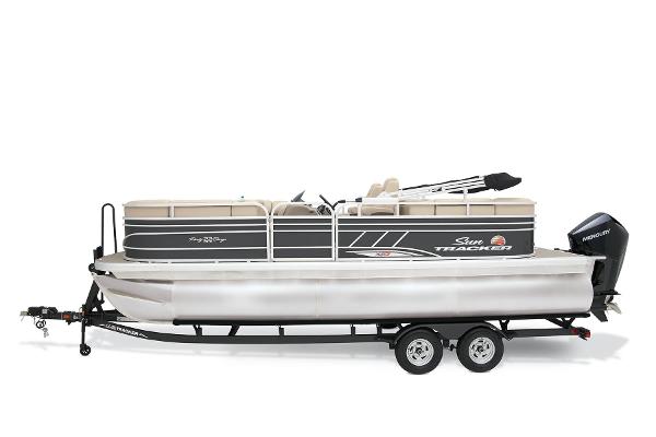 2023 Sun Tracker Party Barge 22 XP3 pontoon boat on trailer.