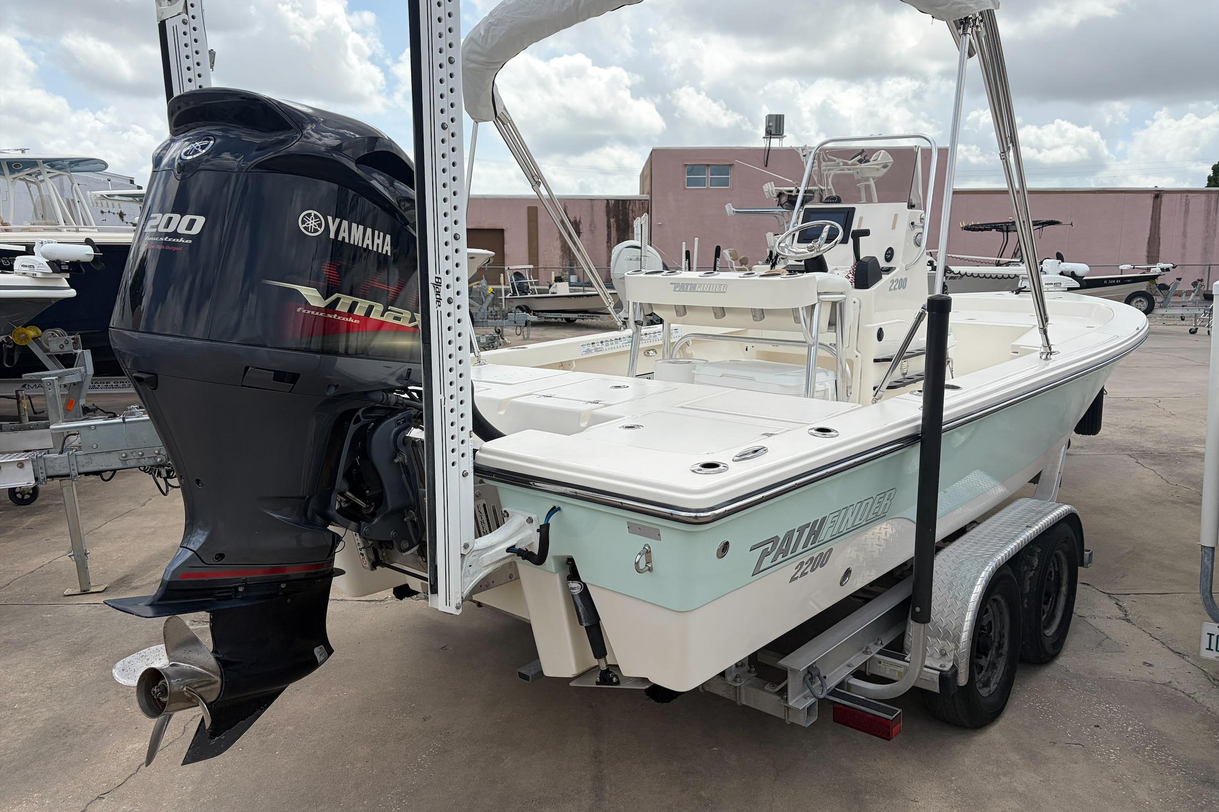 2017 Pathfinder 2200 TRS boat with Yamaha VMAX 200 engine on trailer.