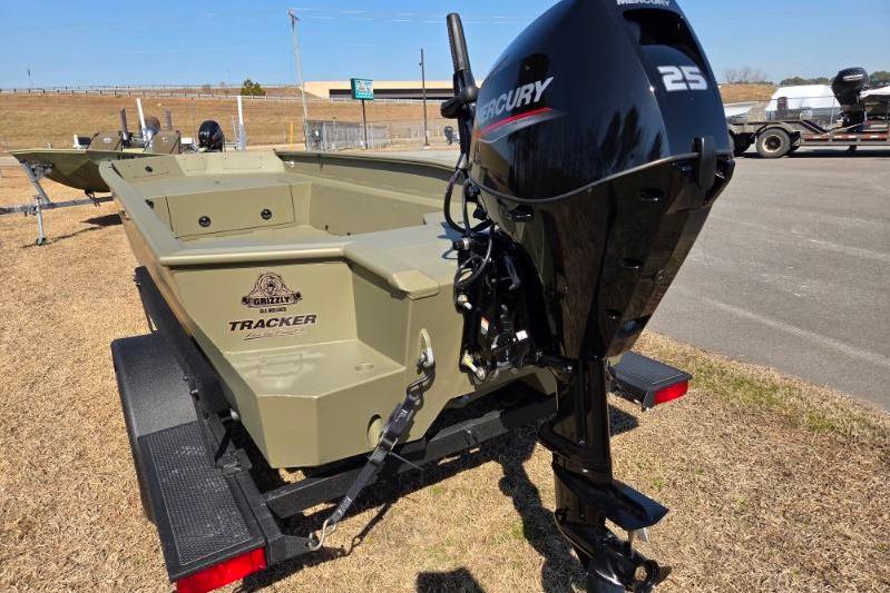 2026 Tracker Grizzly 1650 T Prairie Wings Edition boat with Mercury 25 outboard motor.