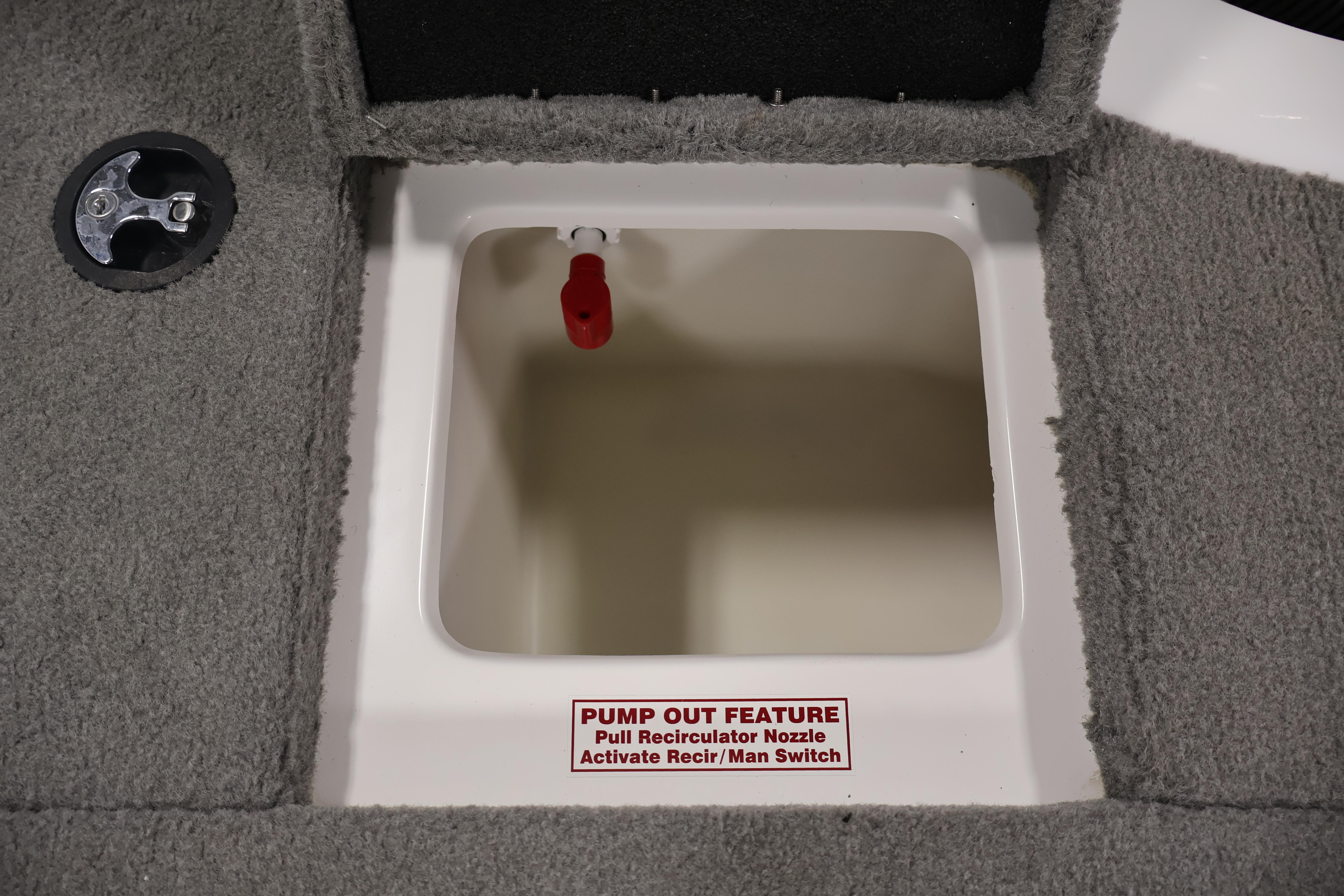 2019 Nitro Z19 Sport boat compartment with pump-out feature and recirculator nozzle.