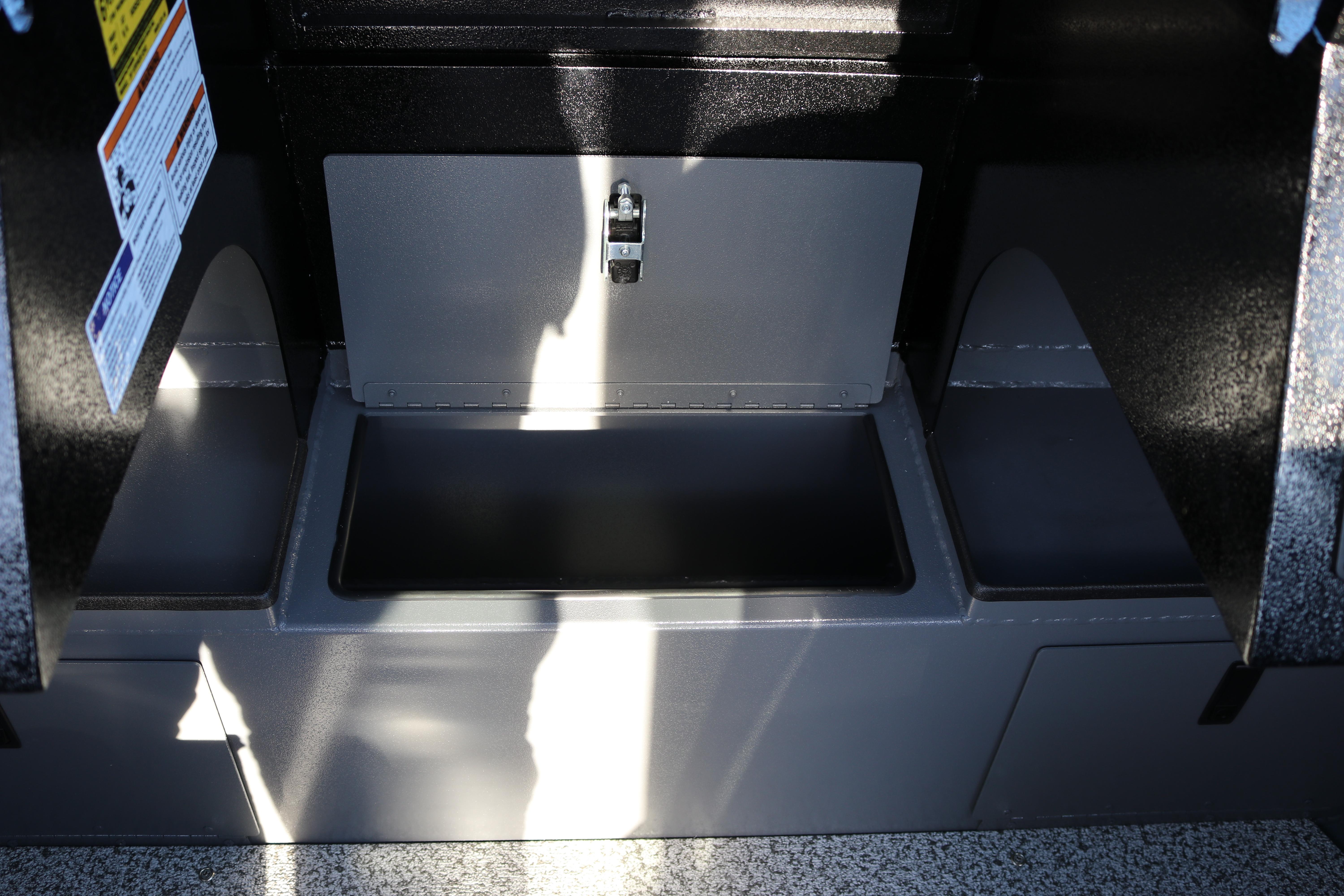 Storage compartment of 2026 Alumaweld Stryker X202 boat, featuring secure latch and durable design.