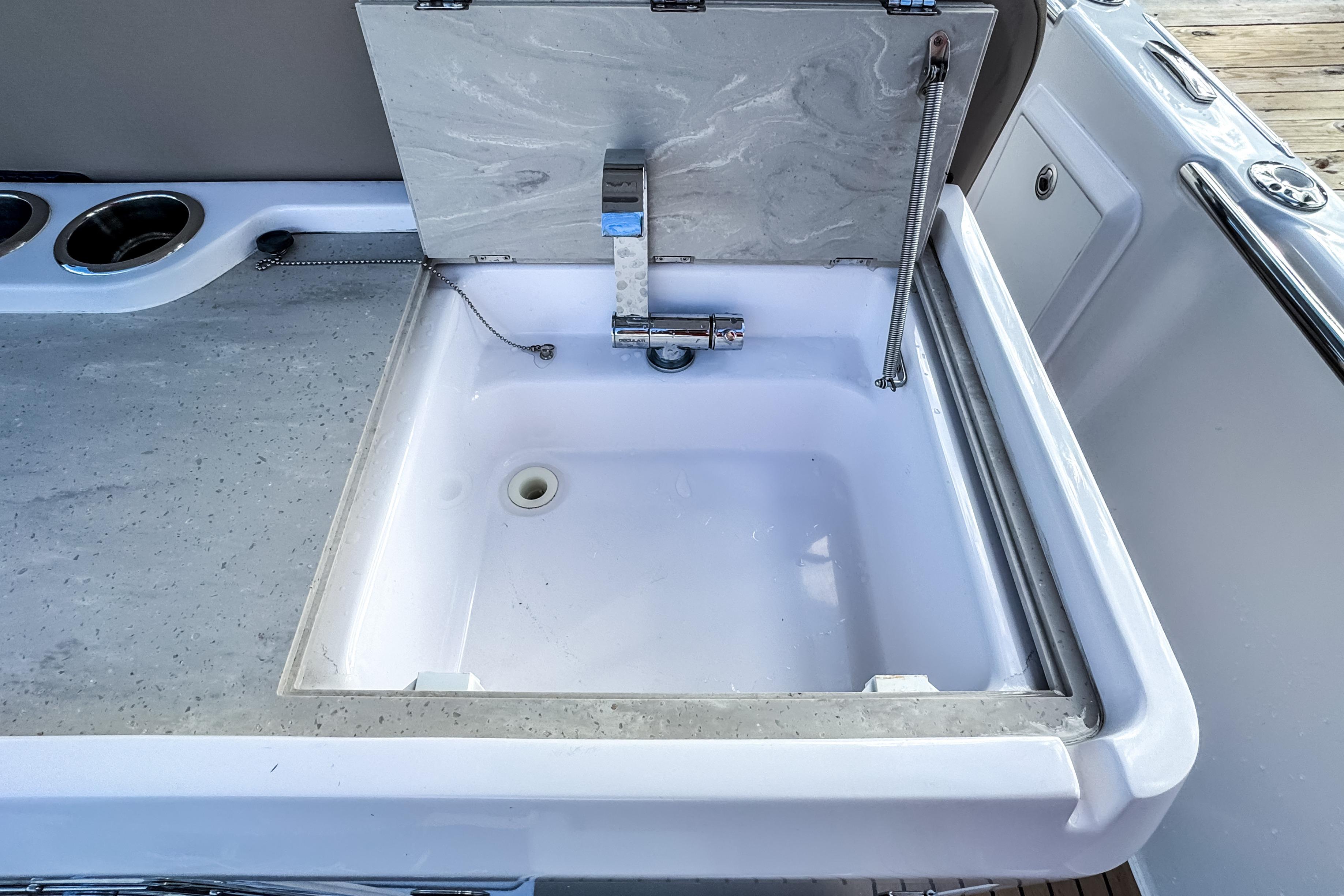 Modern sink on a 2025 STERK 31 boat.
