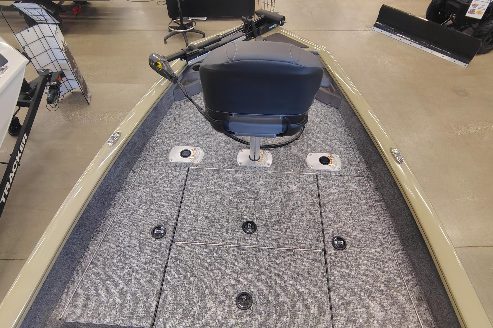 2026 Tracker Pro Team 175 Crappie Edition boat interior with seating and storage compartments.