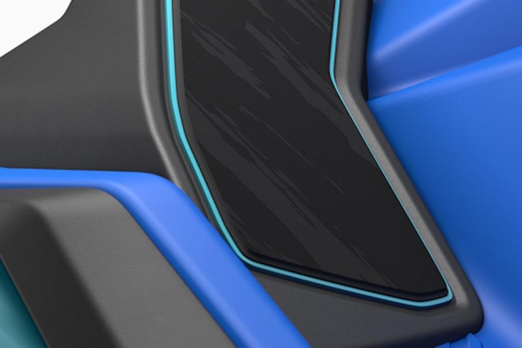 Close-up of 2026 Yamaha WaveRunner JetBlaster PRO 2-Up, featuring sleek blue and black design.