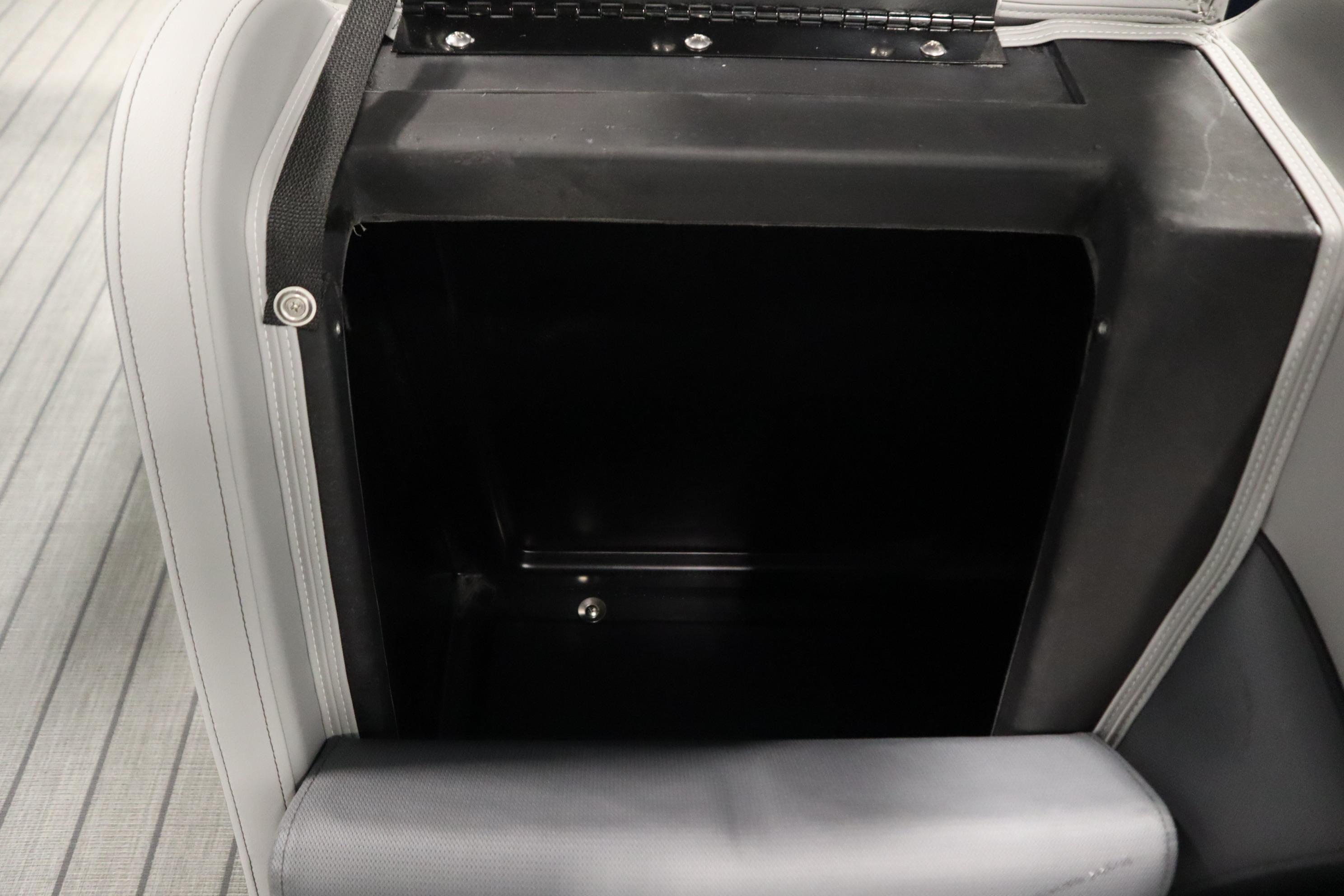 2025 Bentley Pontoons Elite 253 Admiral Tri-toon storage compartment, featuring sleek interior design.