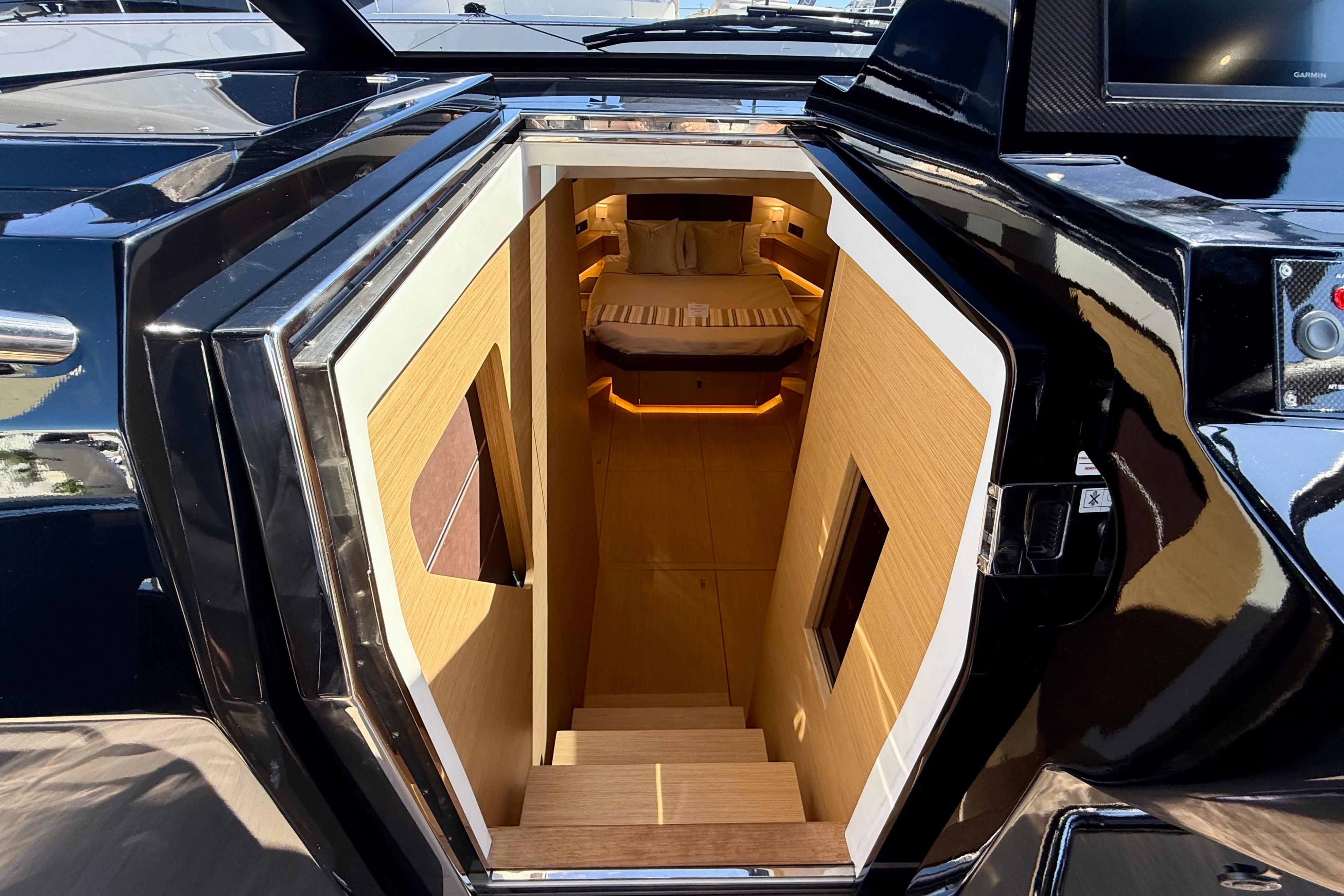 Luxurious interior of 2026 Pardo Yachts 50, featuring elegant wood finishes and modern design.