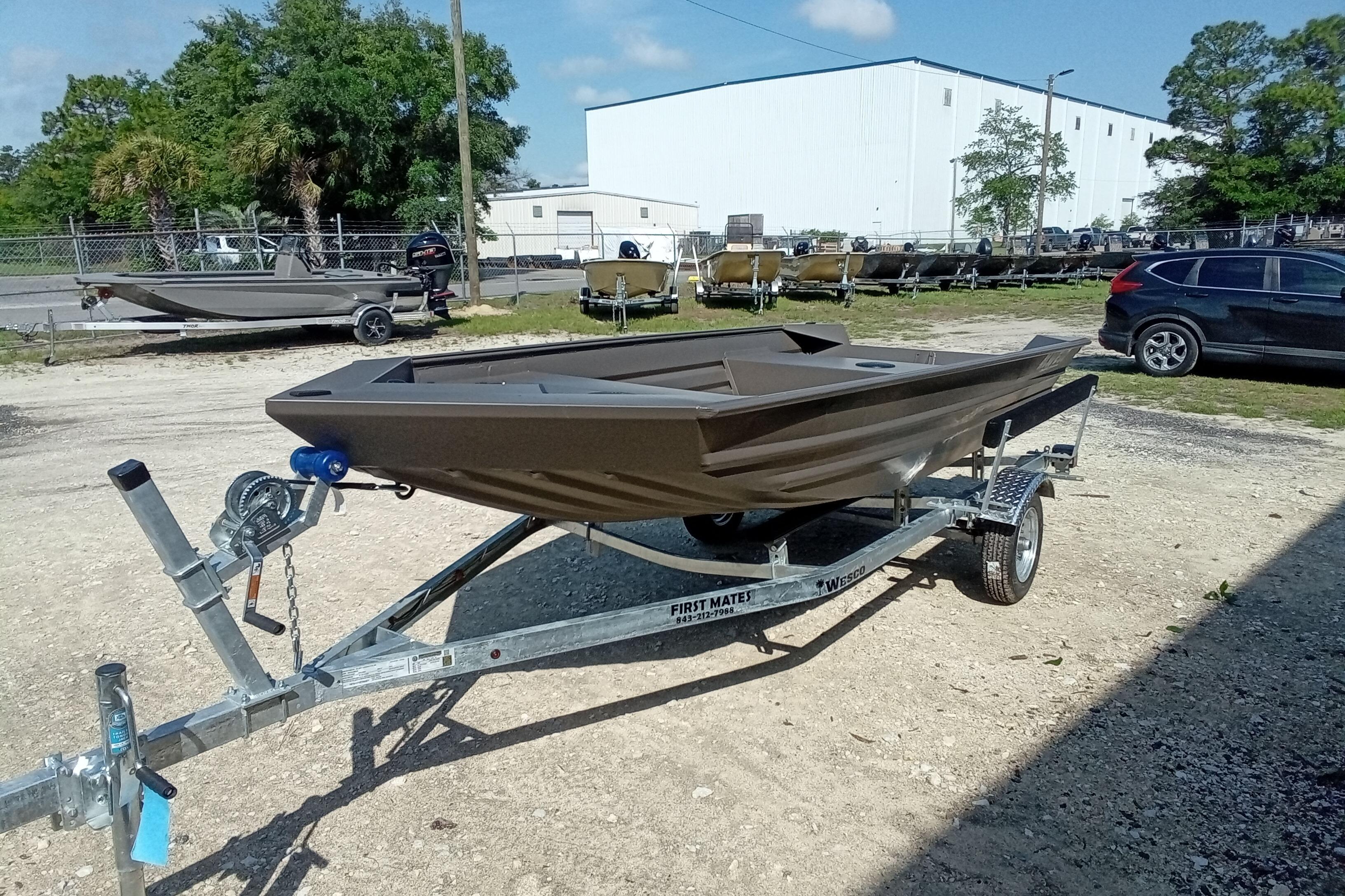 2026 Alweld 1448VV Vee Bottom boat on trailer in outdoor setting.